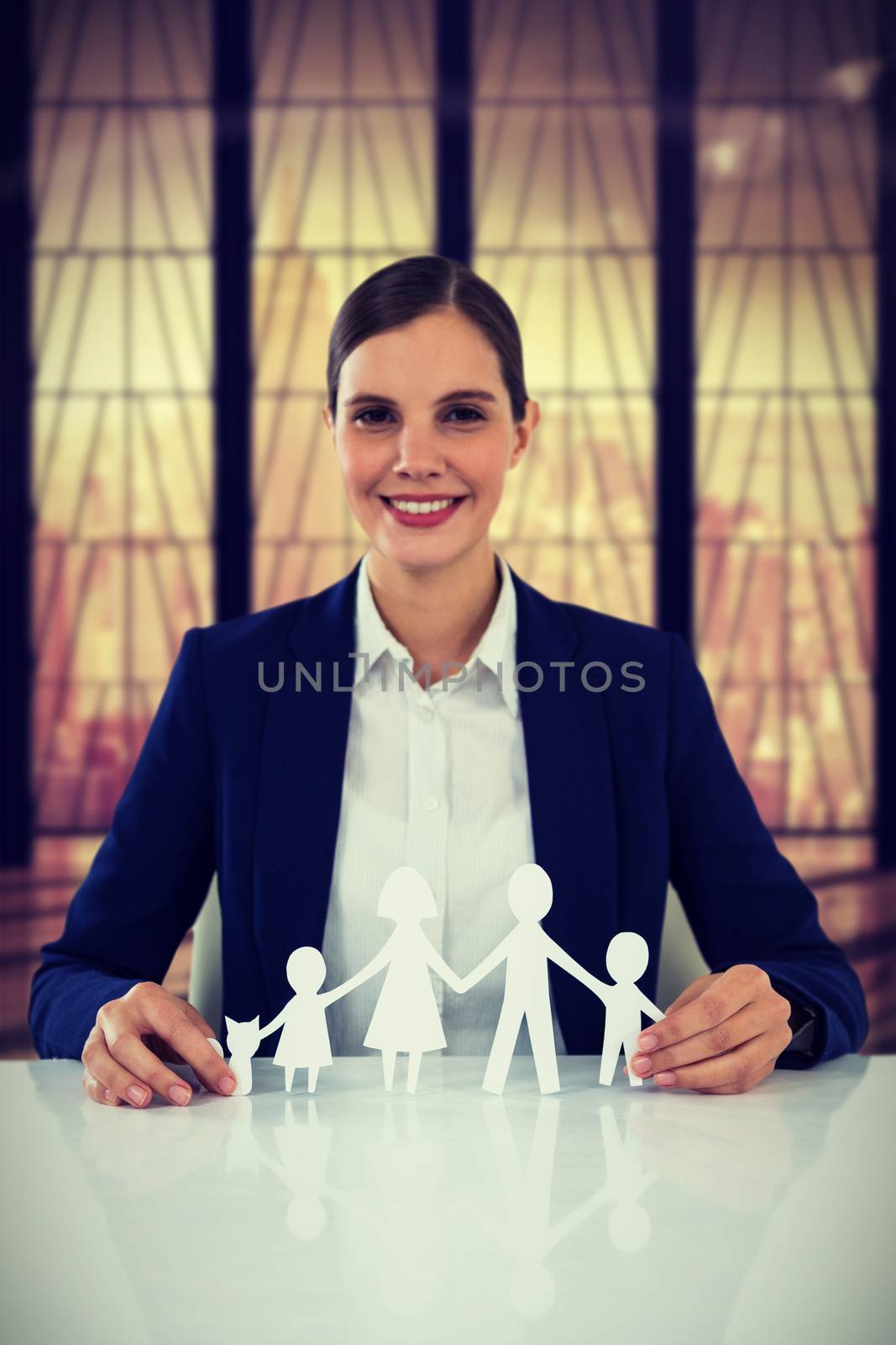 Composite image of family in white paper with a woman in the background by Wavebreakmedia