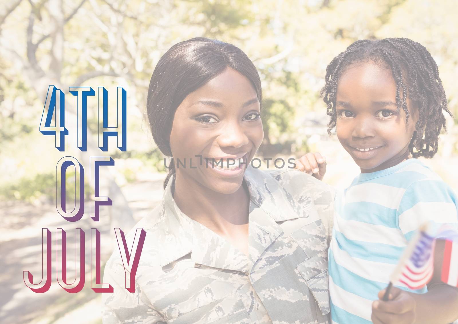 Digital composite of Smiling mother and daughter for the 4th of July