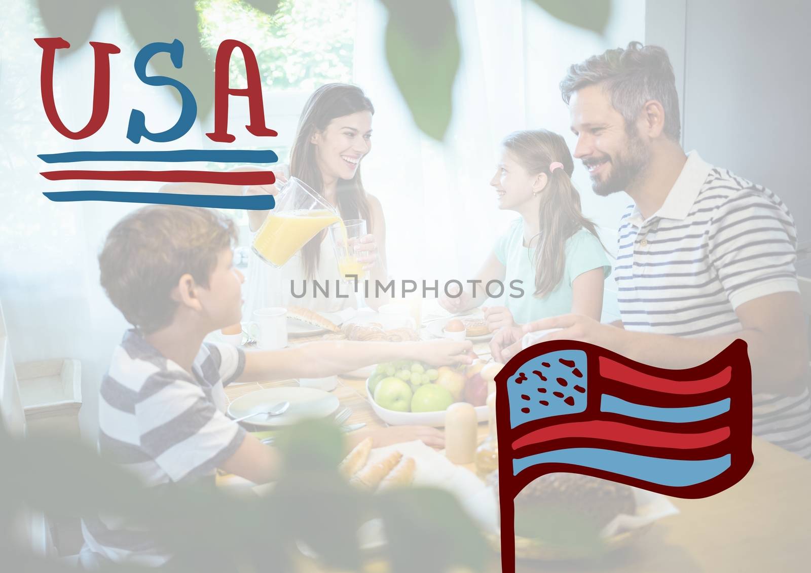 Digital composite of Happy american family in a house for the 4th of July