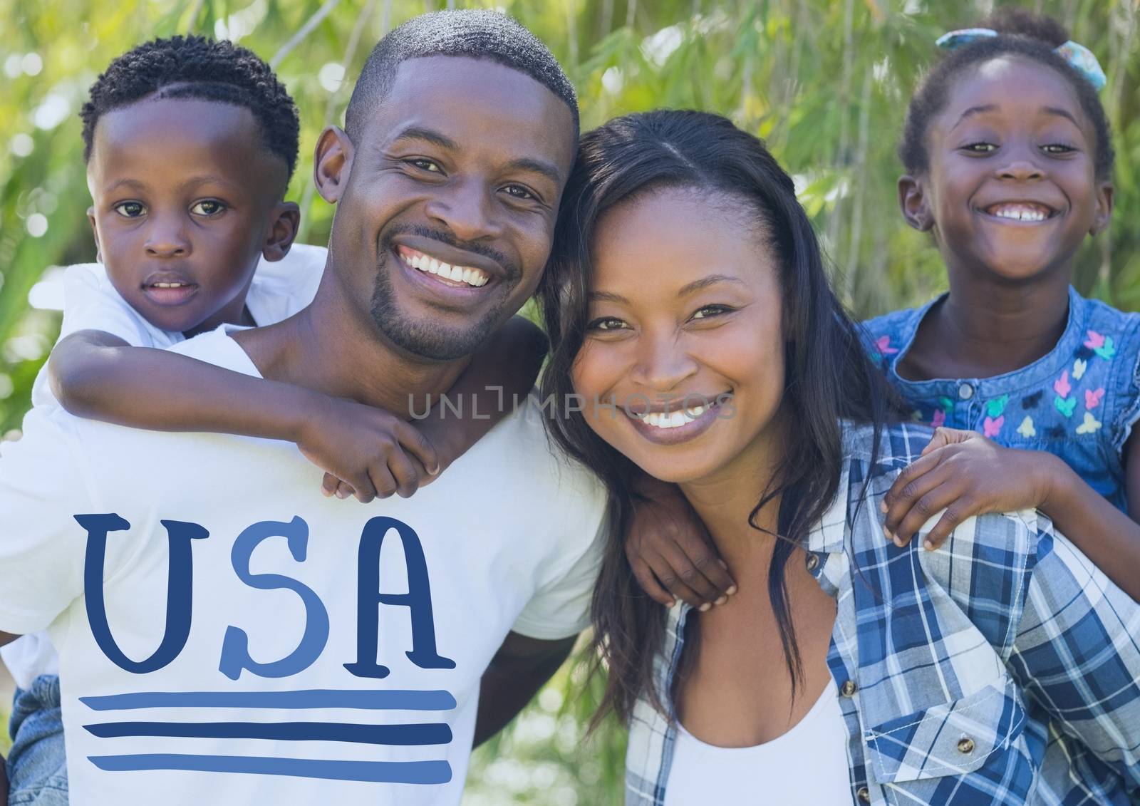 Digital composite of Smiling American family