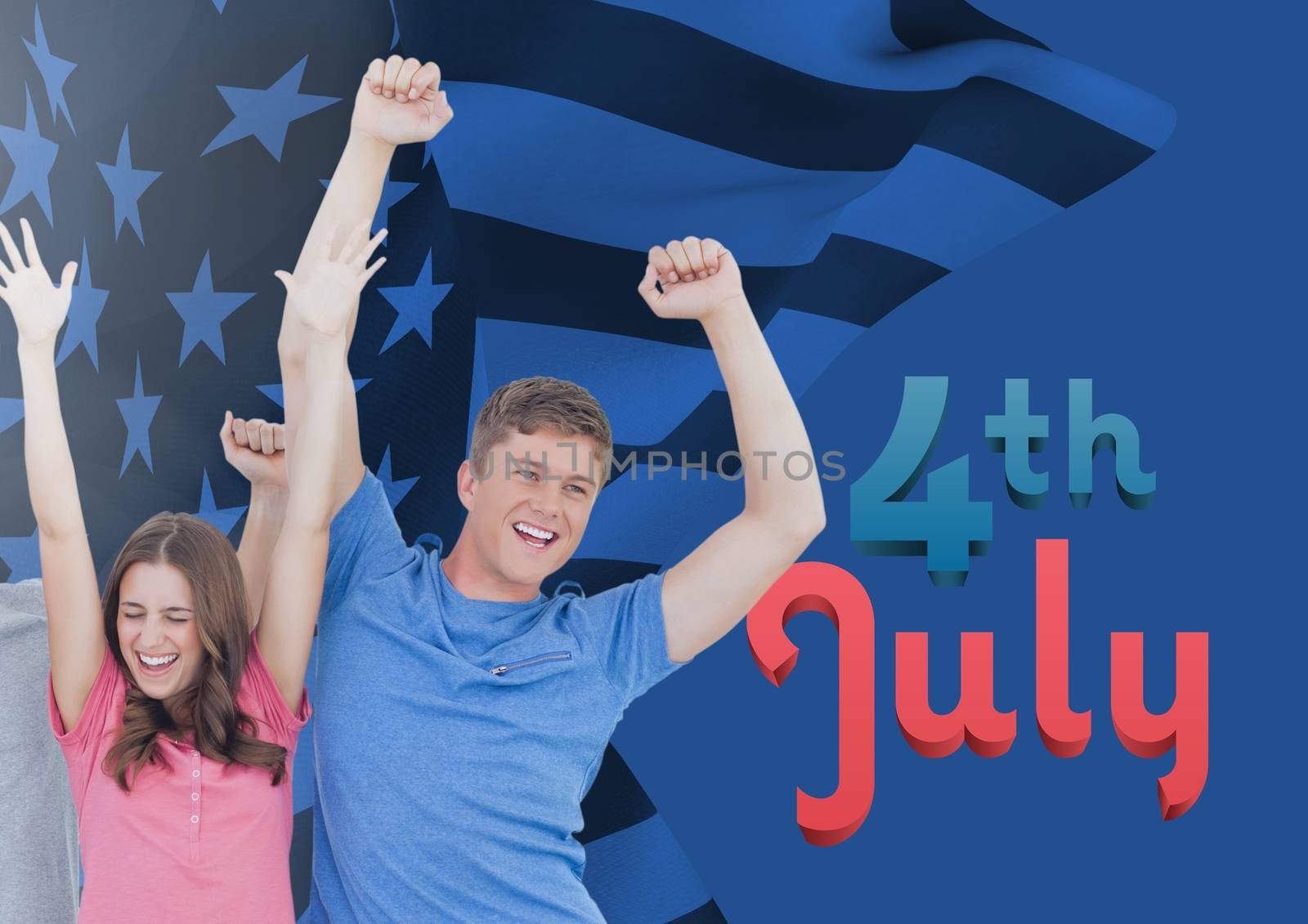 happy couple raising their arms for the 4th of july by Wavebreakmedia