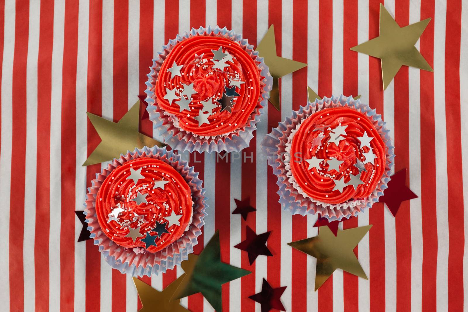 Close-up of decorated cupcakes with 4th july theme