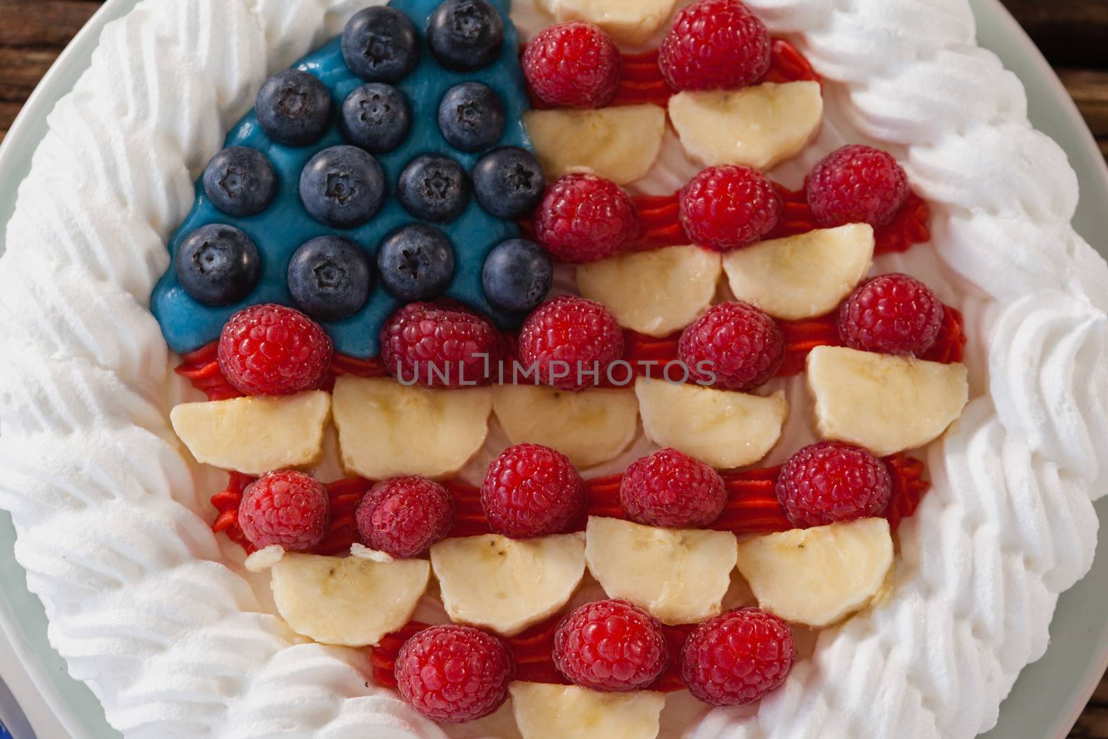Close-up of fruitcake with 4th july theme