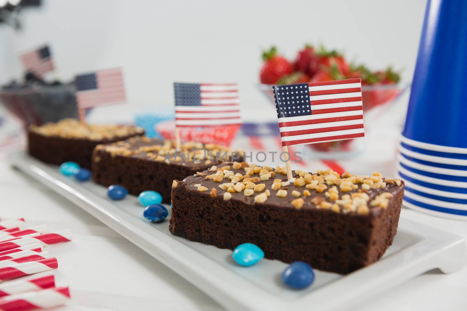 Sweet food decorated with 4th july theme on tray
