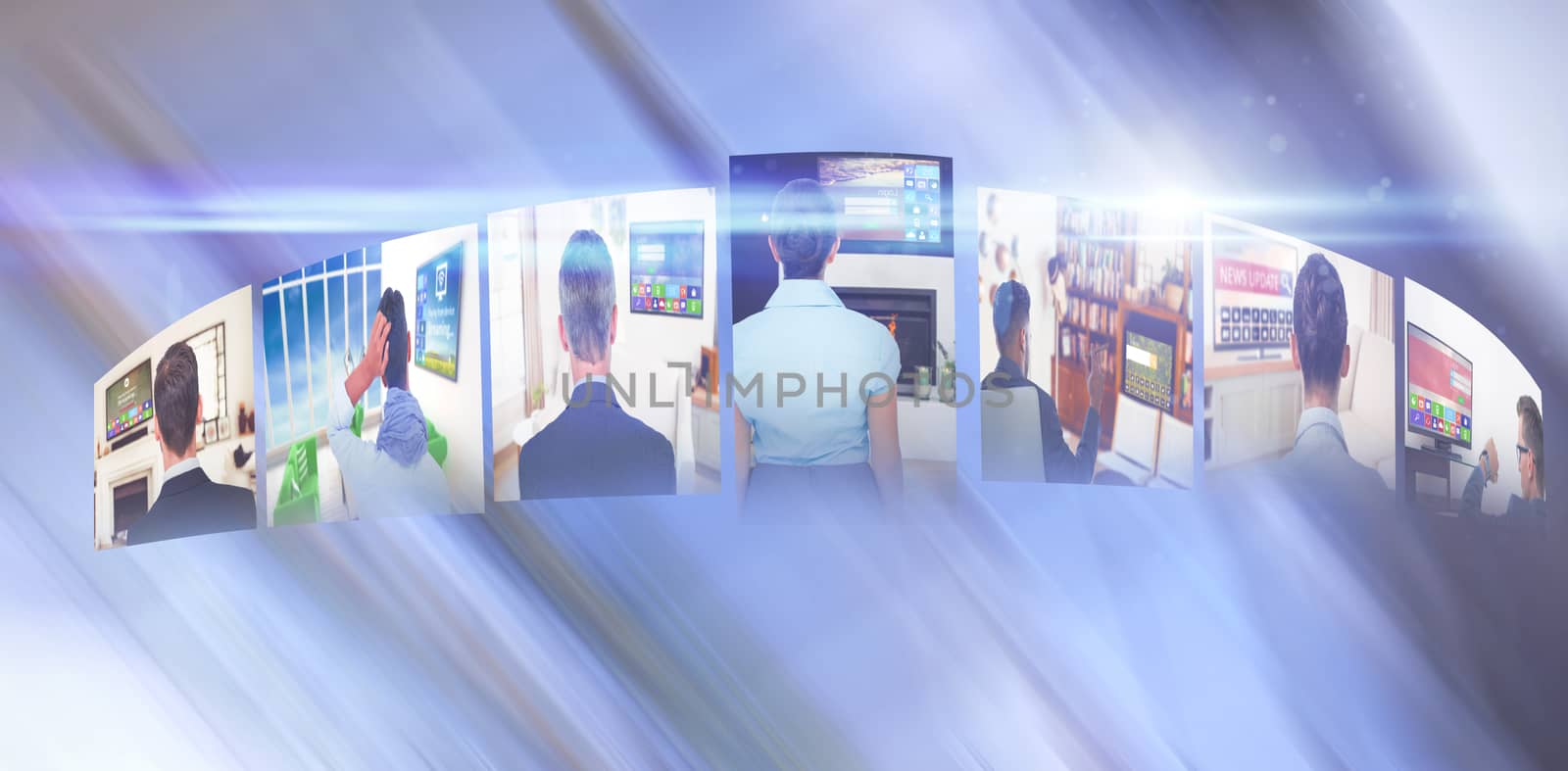 Composite image of digitally generated image of various screens representing business people by Wavebreakmedia