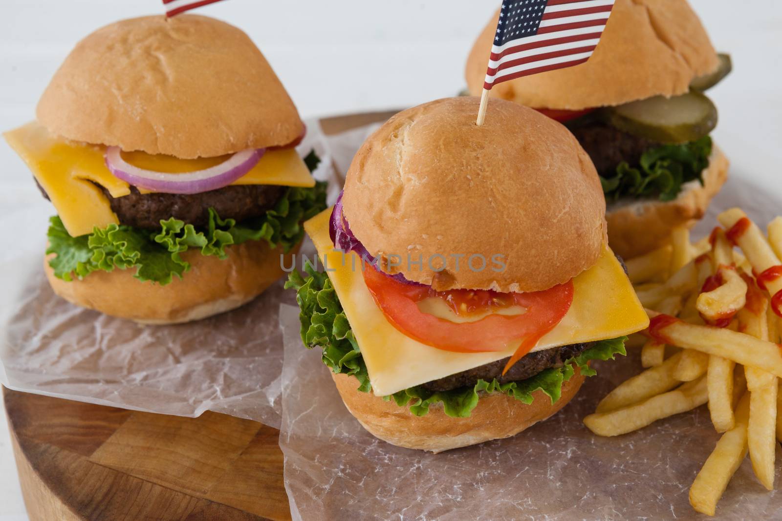 Snacks with 4th july theme on wooden board