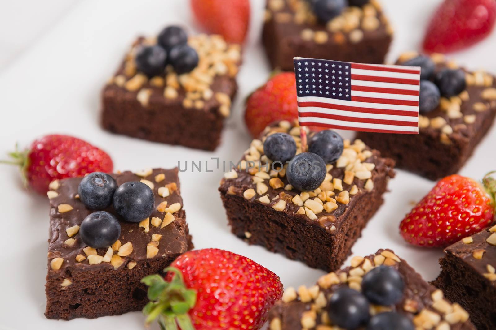 Close-up of sweet food decorated with 4th july theme on tray