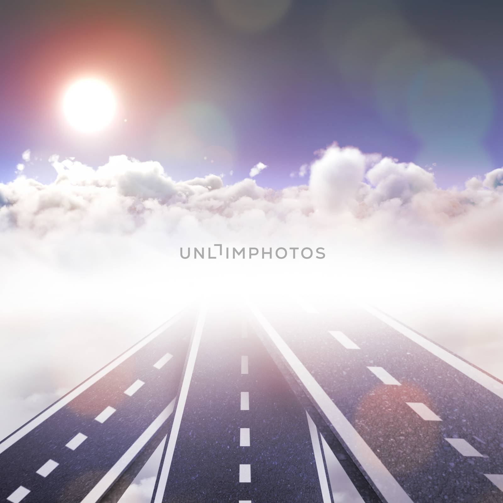 Tranquil scene of bright sun over cloudscape against road landscape