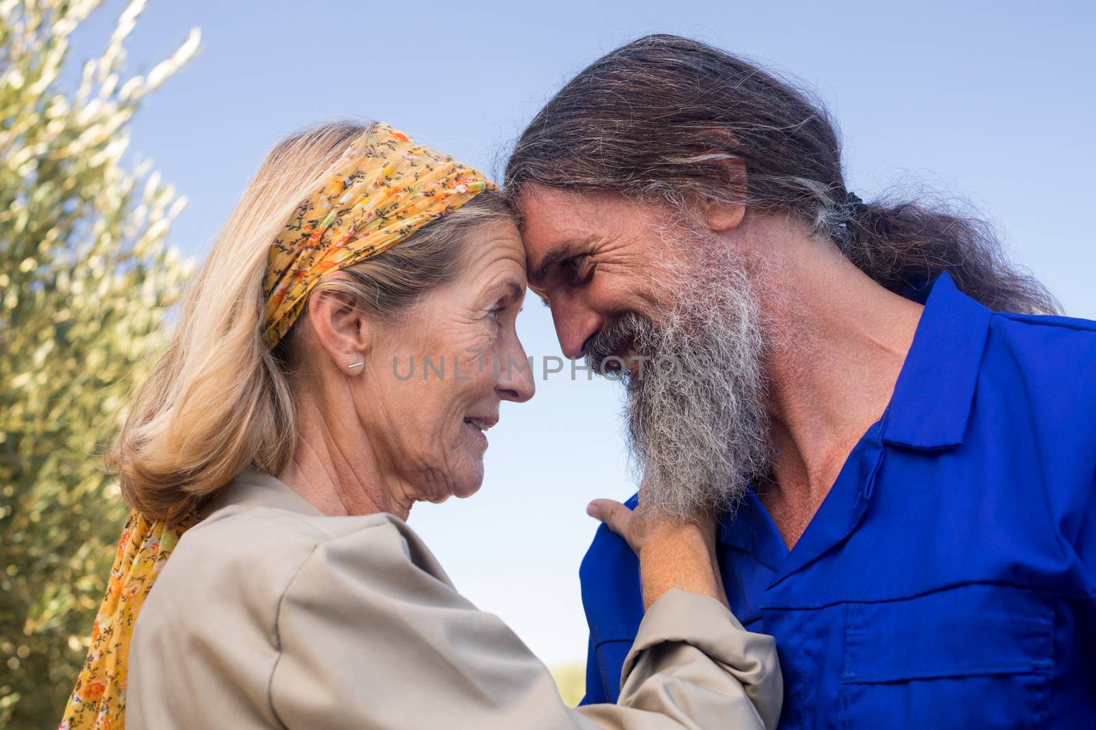 Romantic couple looking at each other in olive farm by Wavebreakmedia