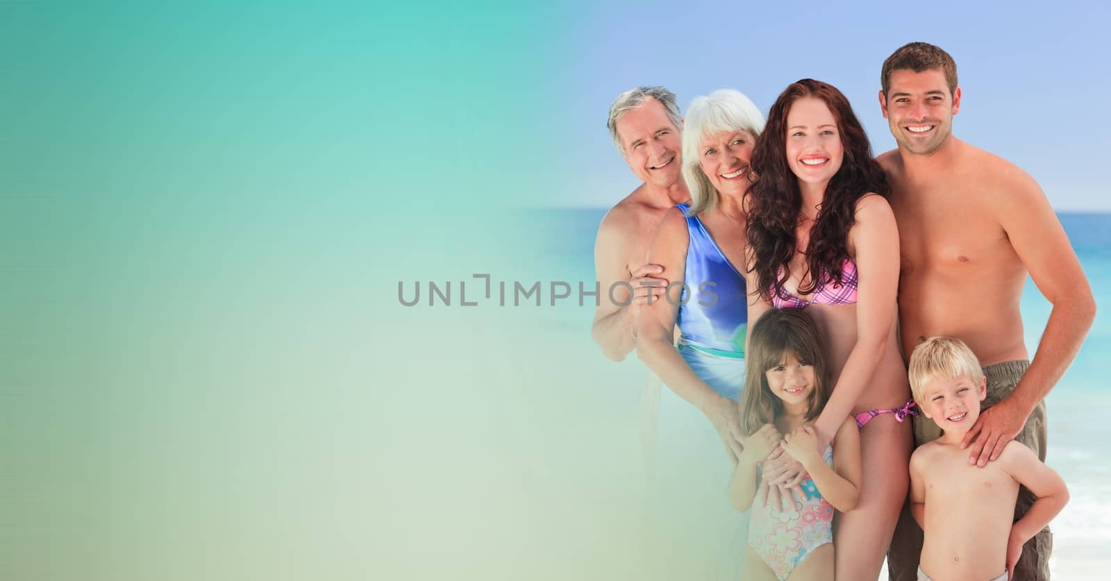 Family at beach with green transition by Wavebreakmedia