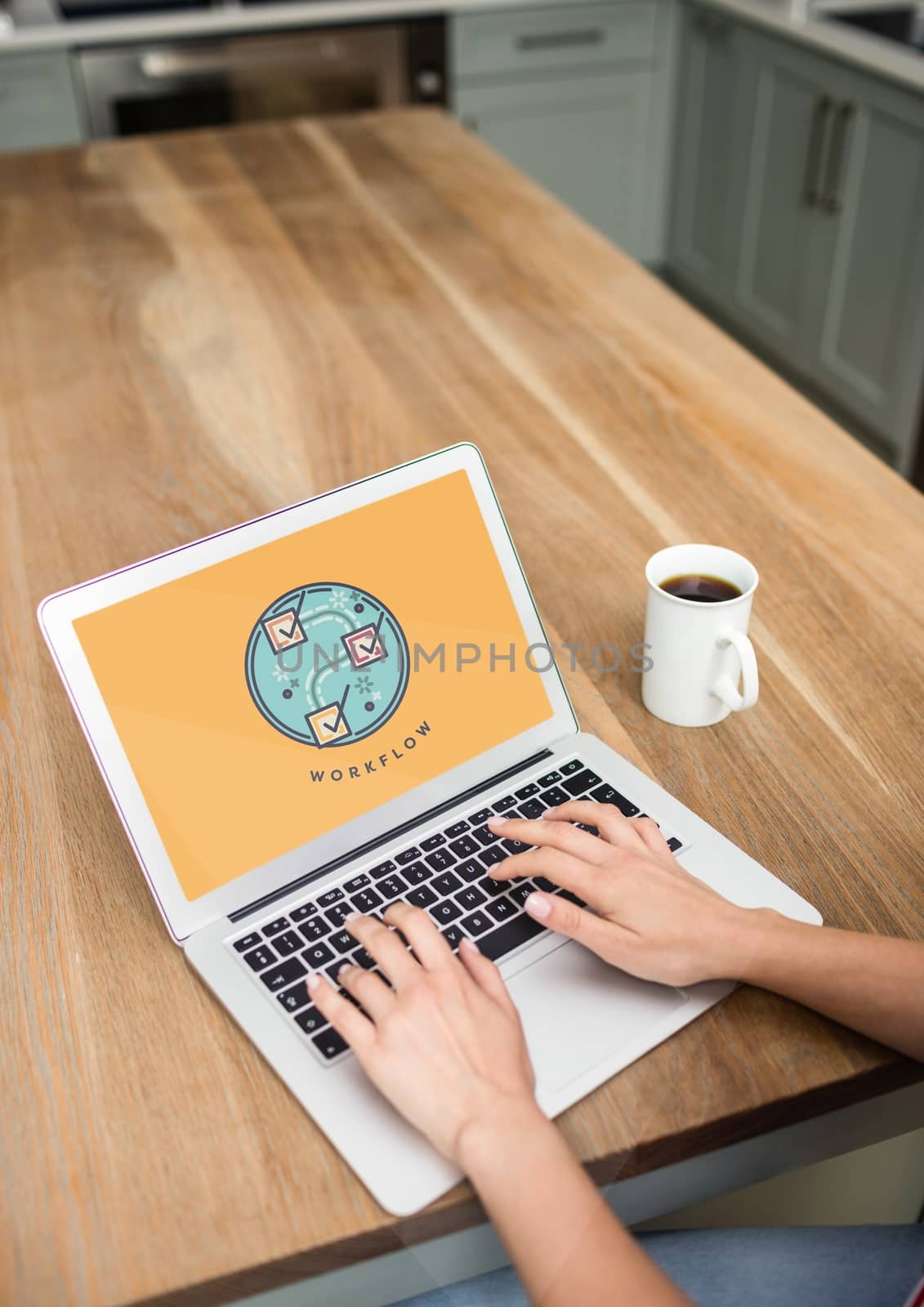 Digital composite of Person using a computer with education icon on the screen