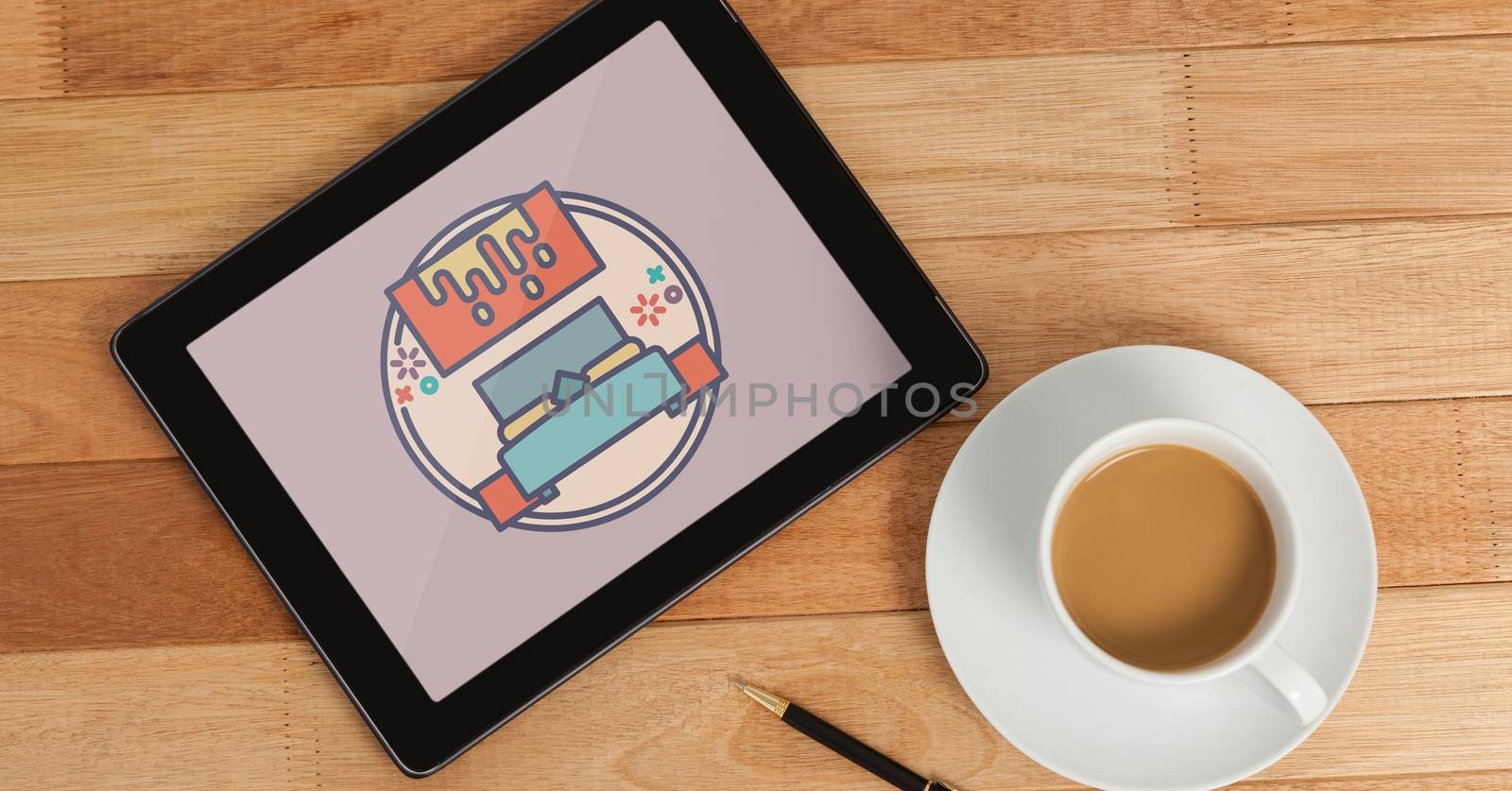 Digital composite of Tablet with travel icon on the screen