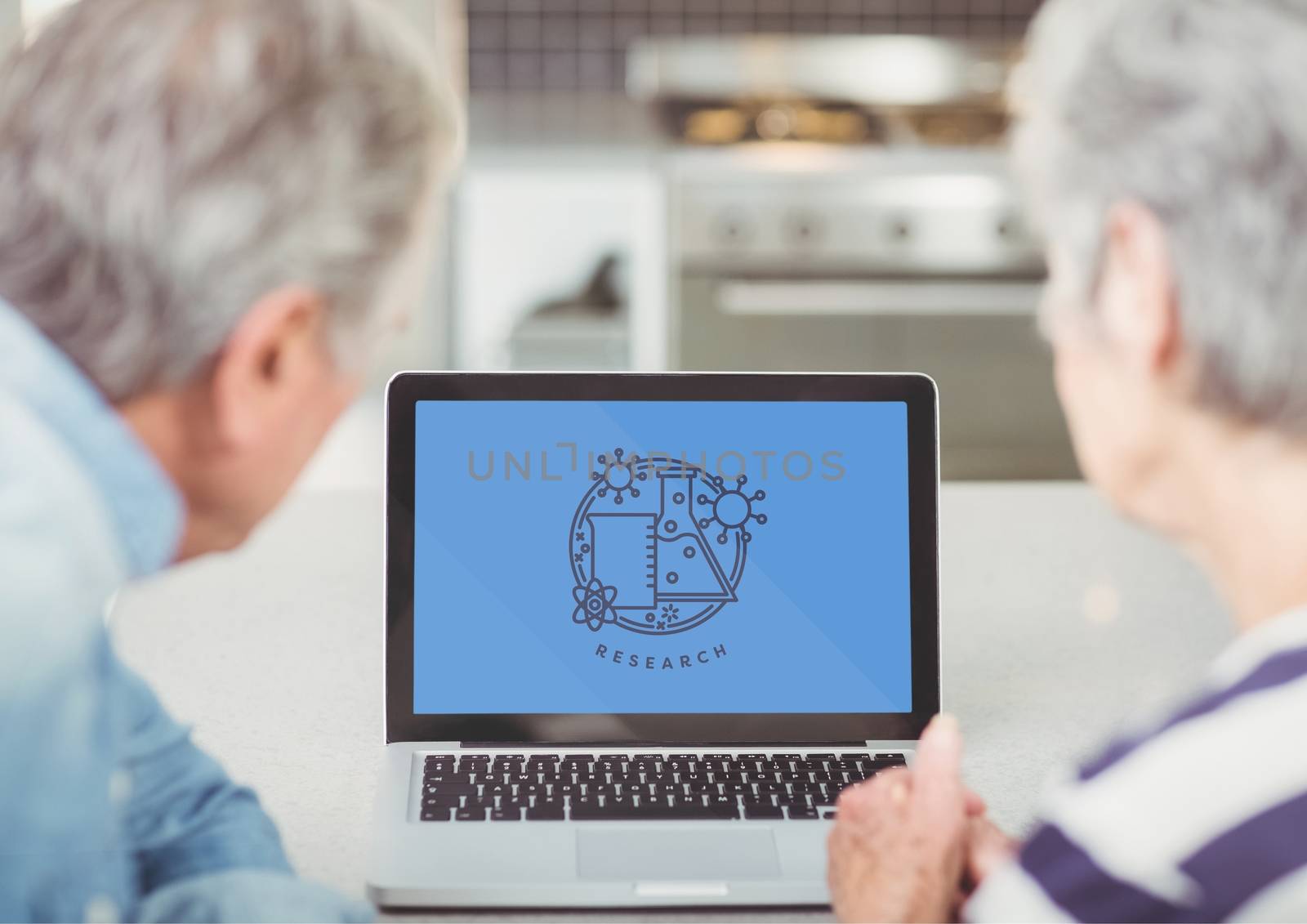 Digital composite of People looking at a computer with education icon on the screen