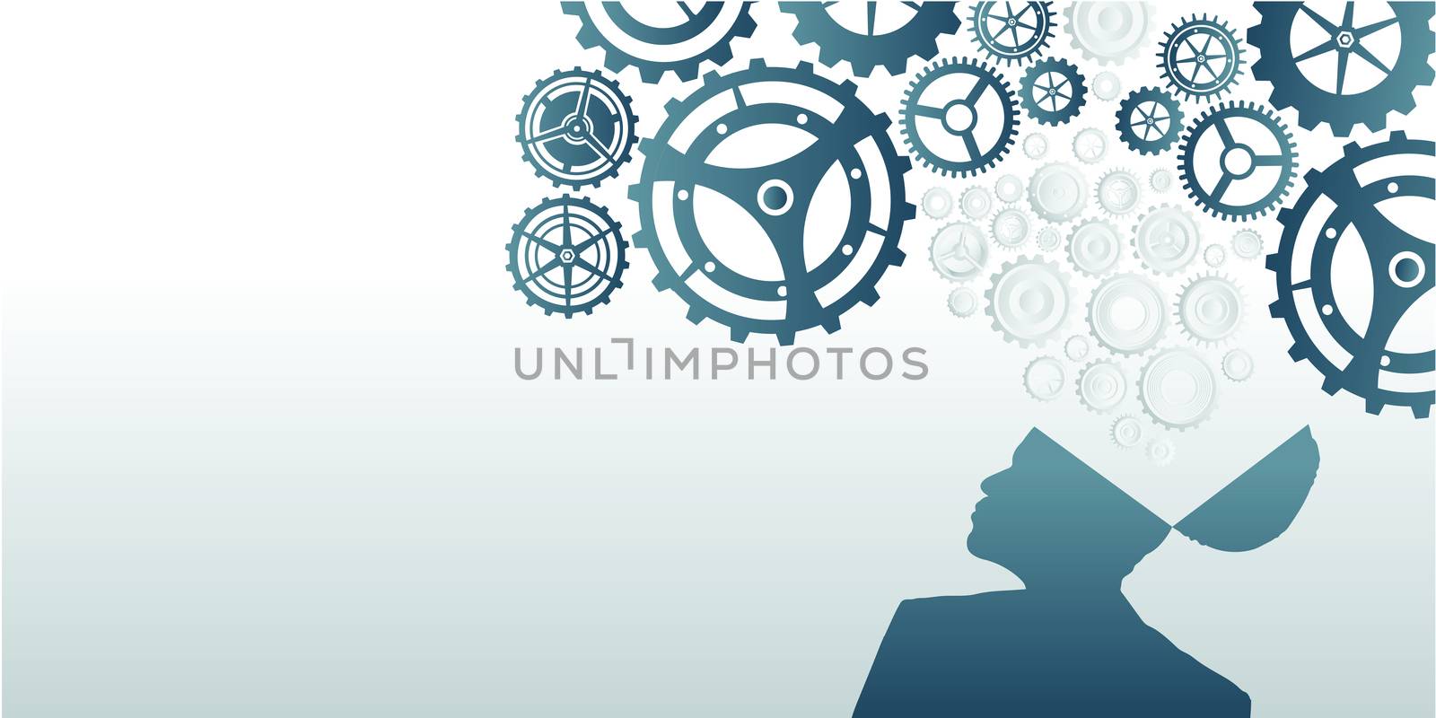 Vector images with thinking gears concept grey background