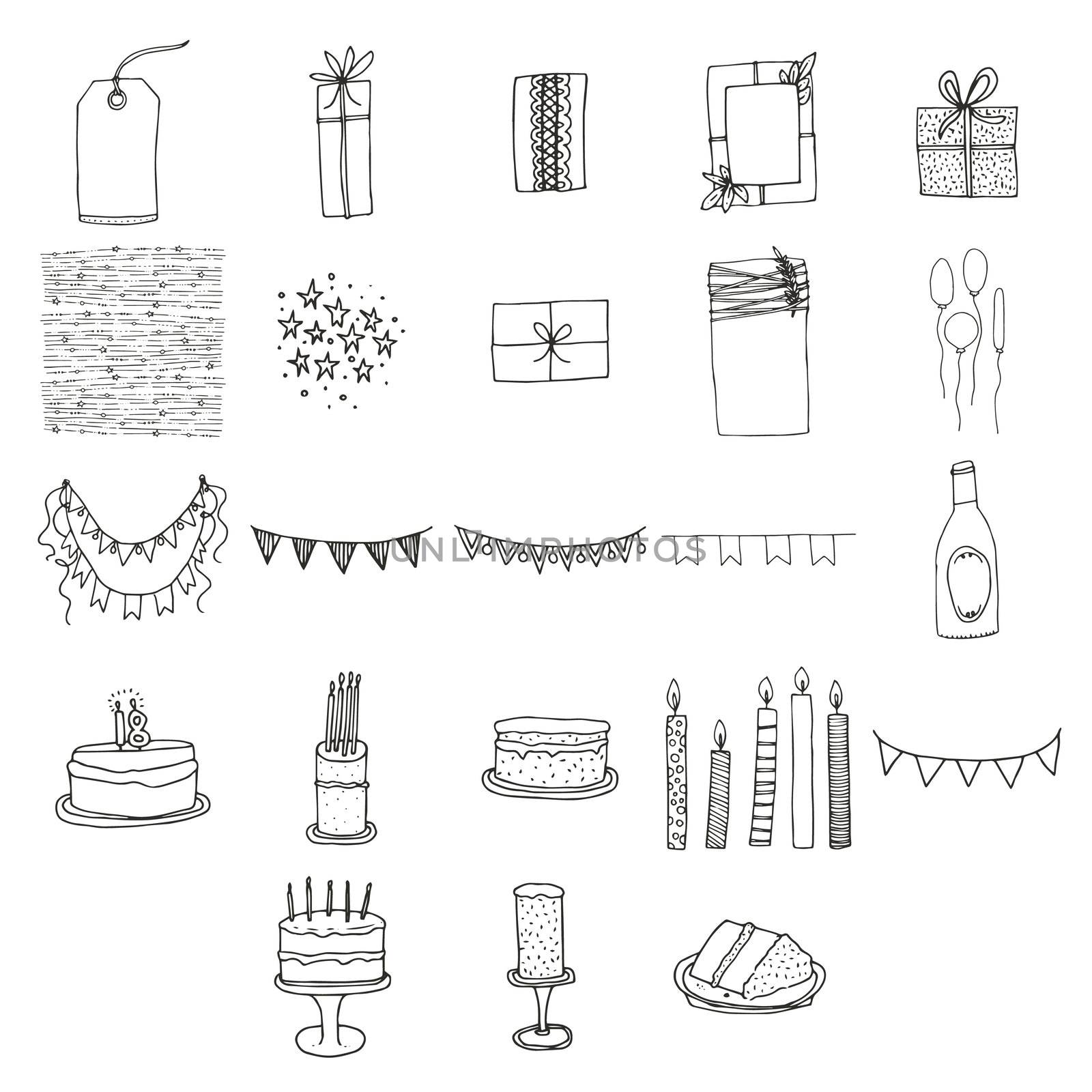 Vector set of various birthday celebration icons