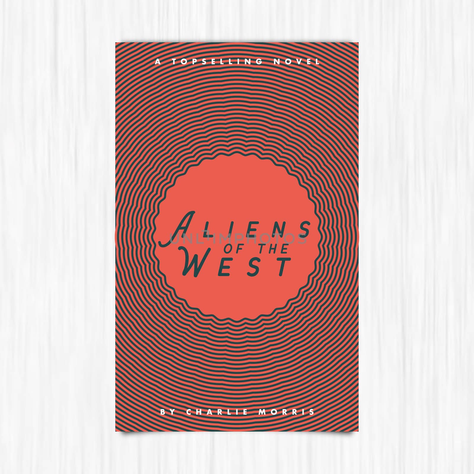 Vector of novel cover with aliens of the west text against white background