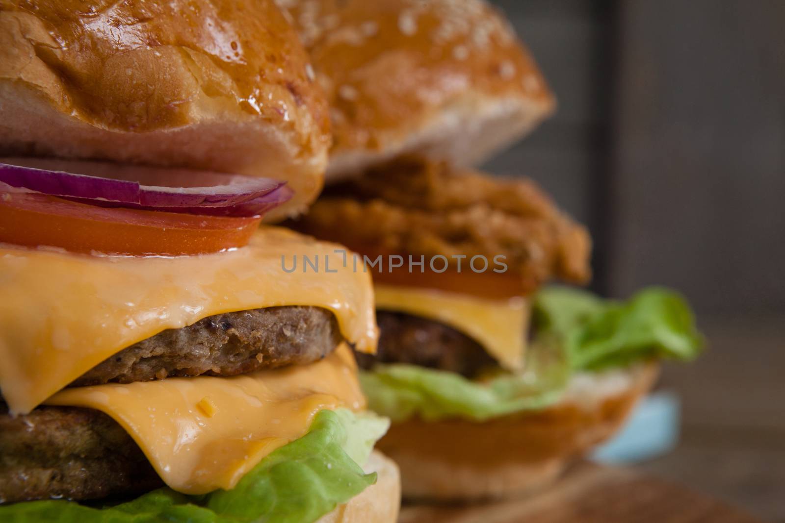 Close-up of hamburgers by Wavebreakmedia