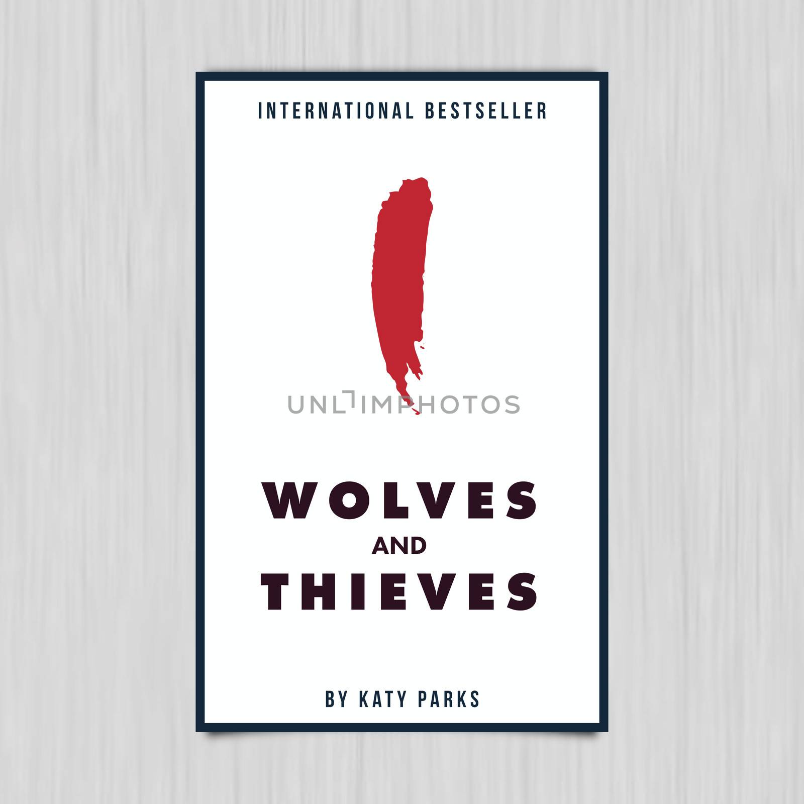 Vector of novel cover with wolves and thieves text against grey background