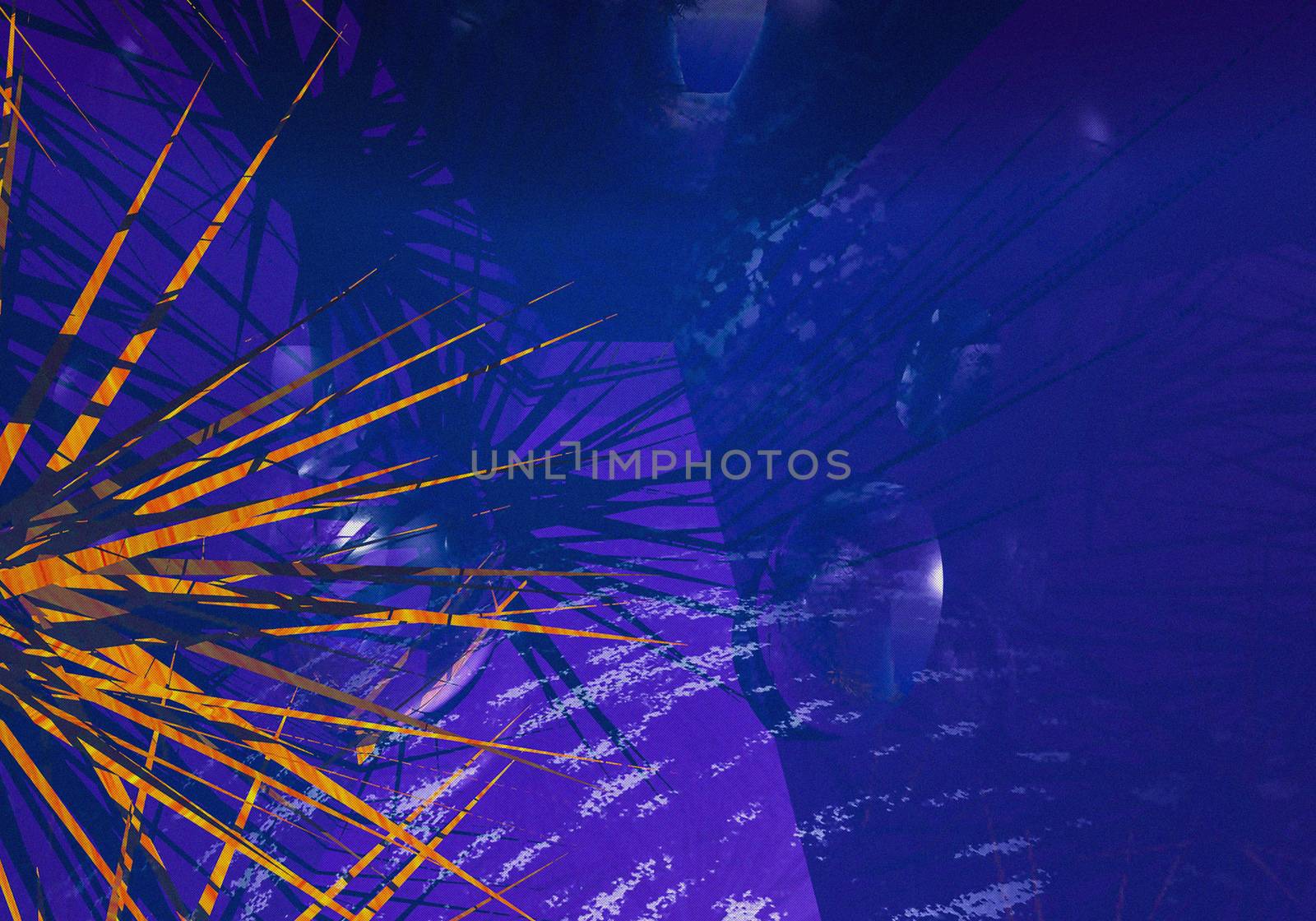 3d image of yellow spikes on a blue background, it 's an abstract textured scene with a bush in a box