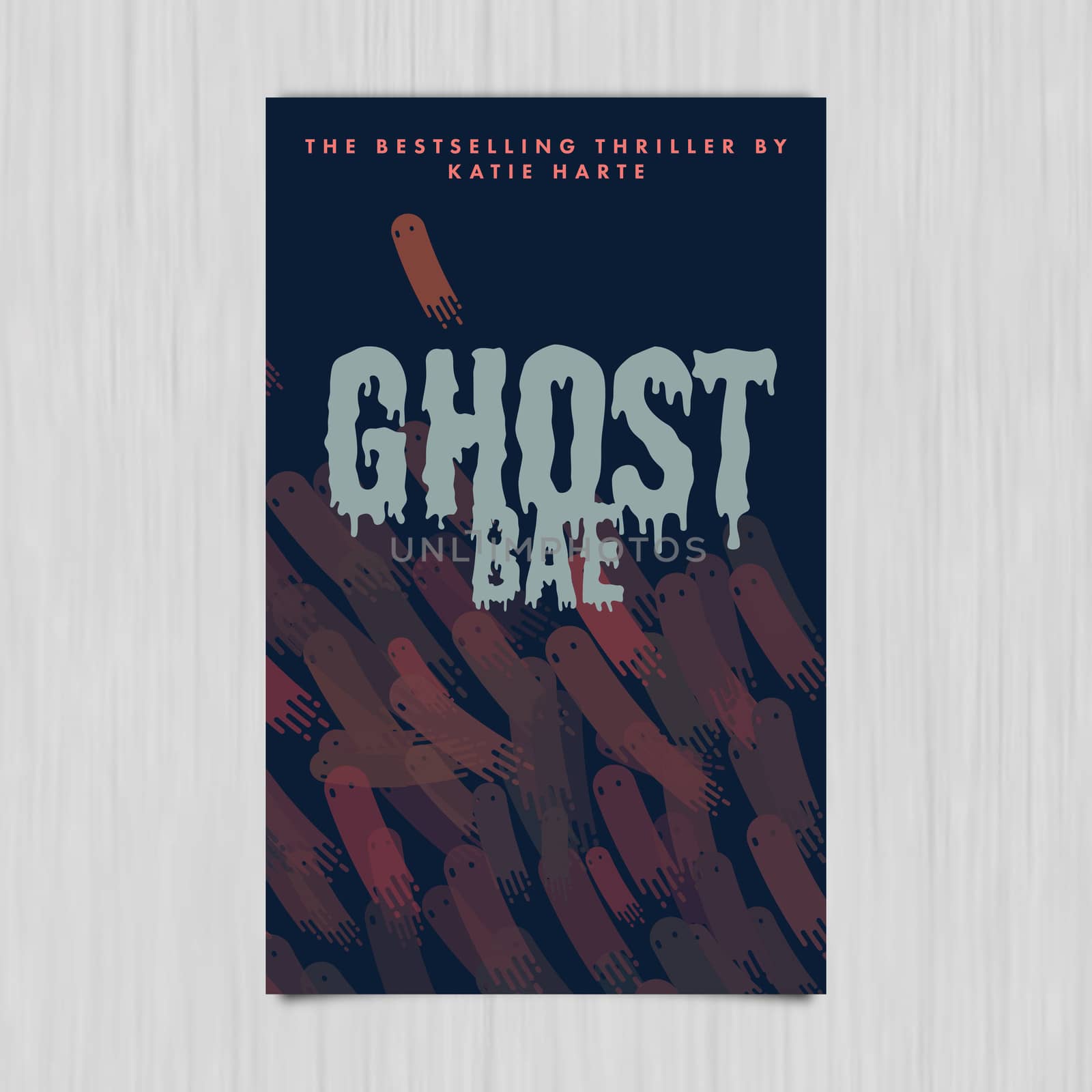 Vector of novel cover with ghost bae text against grey background