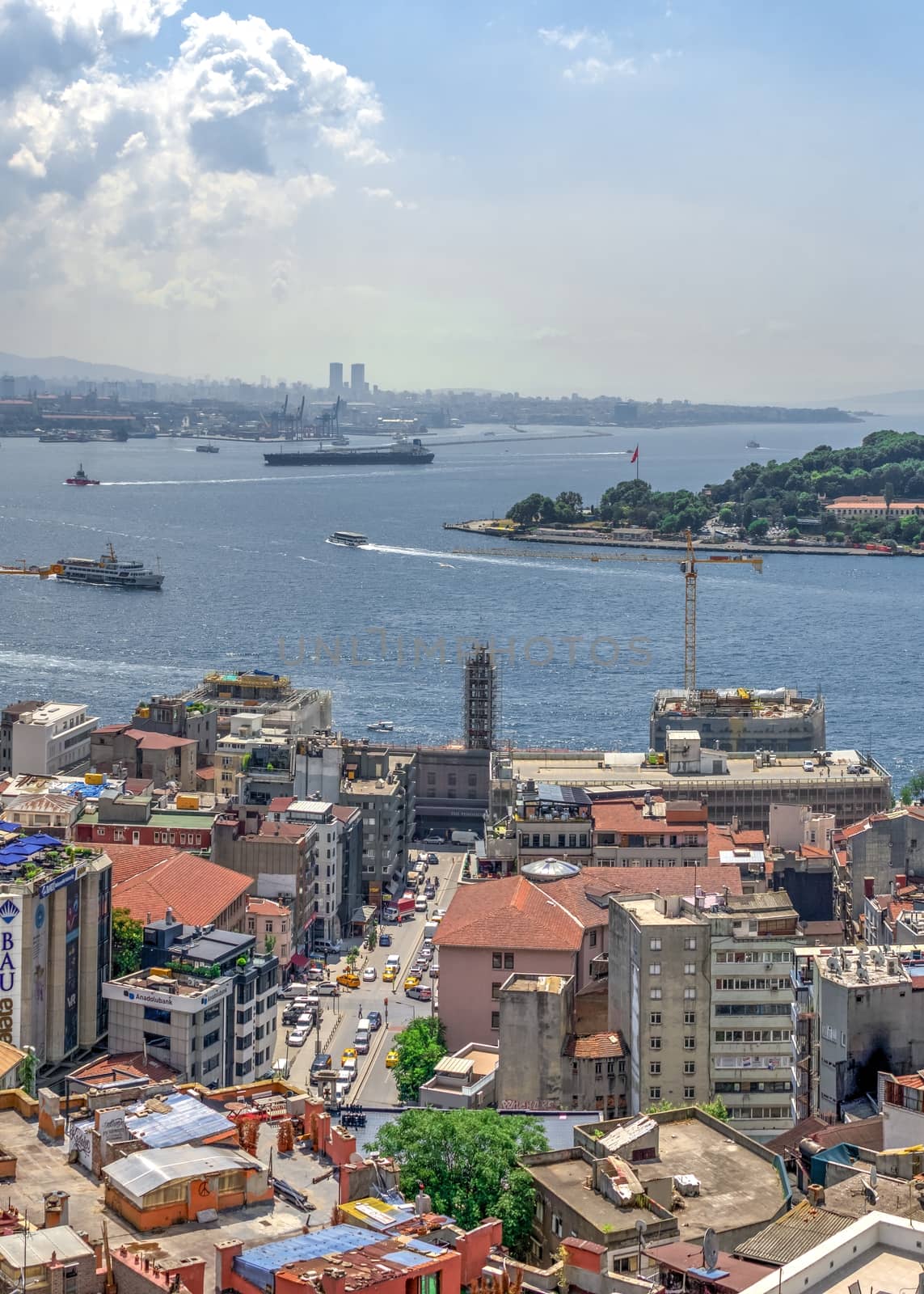 Istambul, Turkey – 07.13.2019. Big panoramic top view of Beyoglu district in Istanbul on a sunny summer day