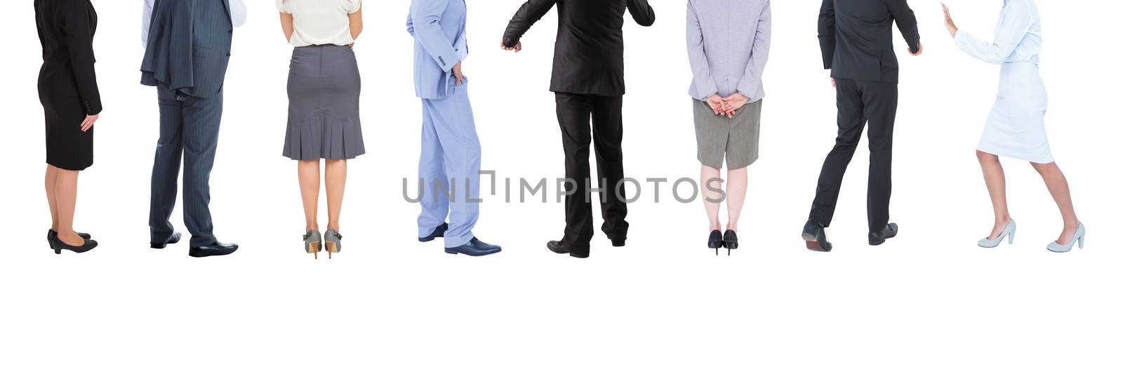 Digital composite of Group of Business People standing with white background