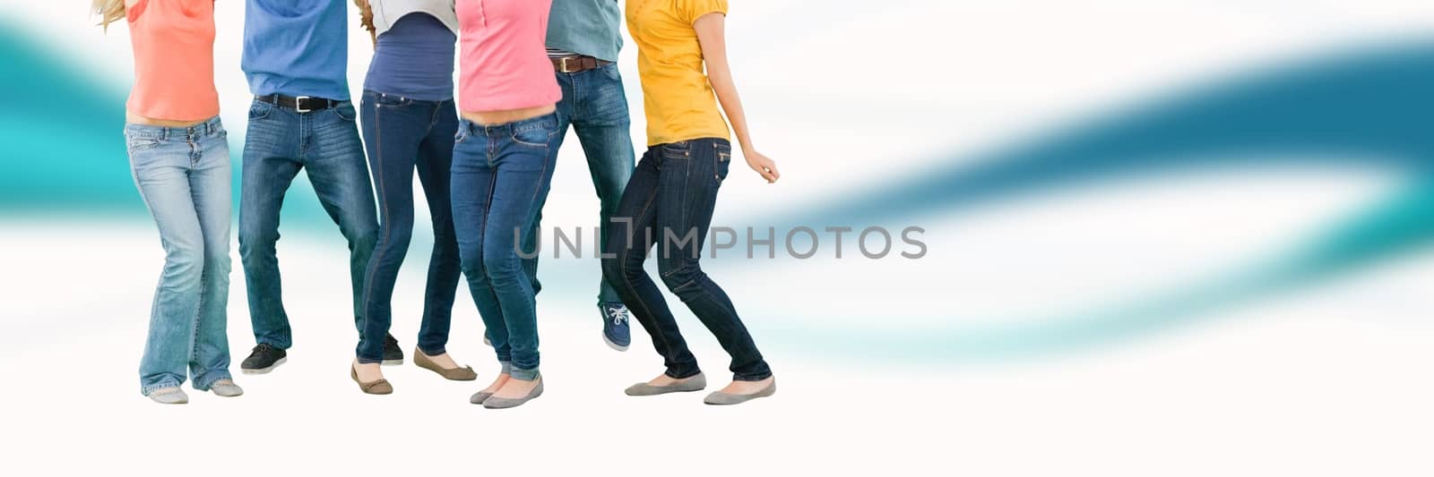 Digital composite of Group of People standing with curved background