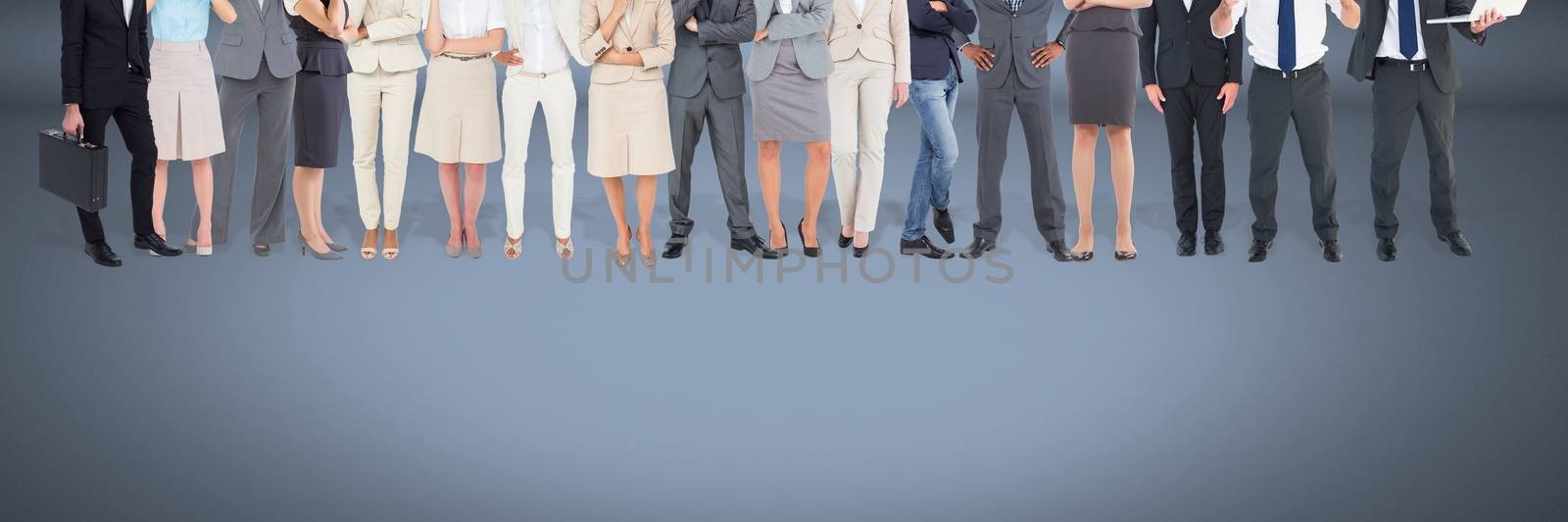 Digital composite of Group of Business People standing with blue vignette background