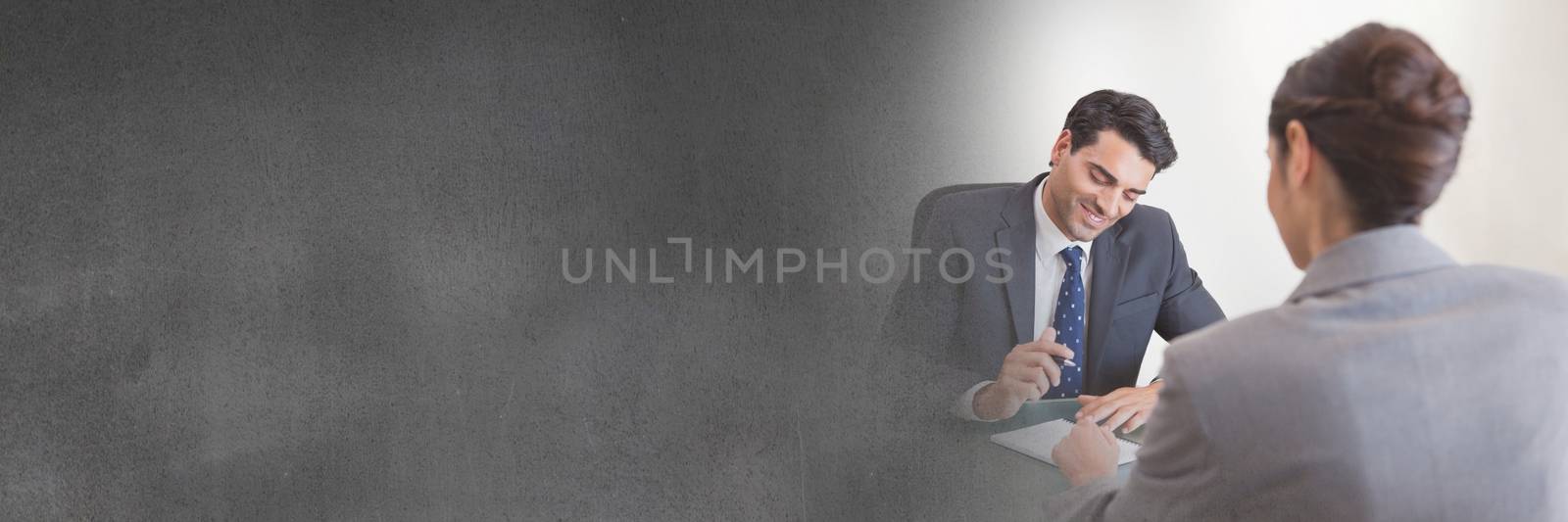Digital composite of Business People Signing Paper Agreement with transition