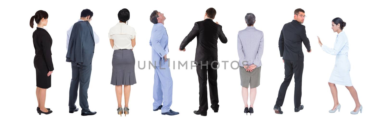 Digital composite of Group of Business People standing with white background