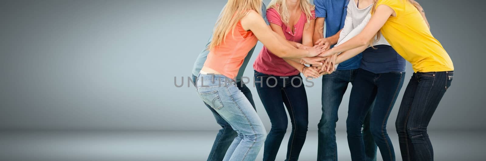 Digital composite of Group of People standing together joining hands together as a team