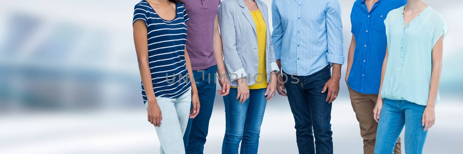 Digital composite of Group of People standing in bright blurred space