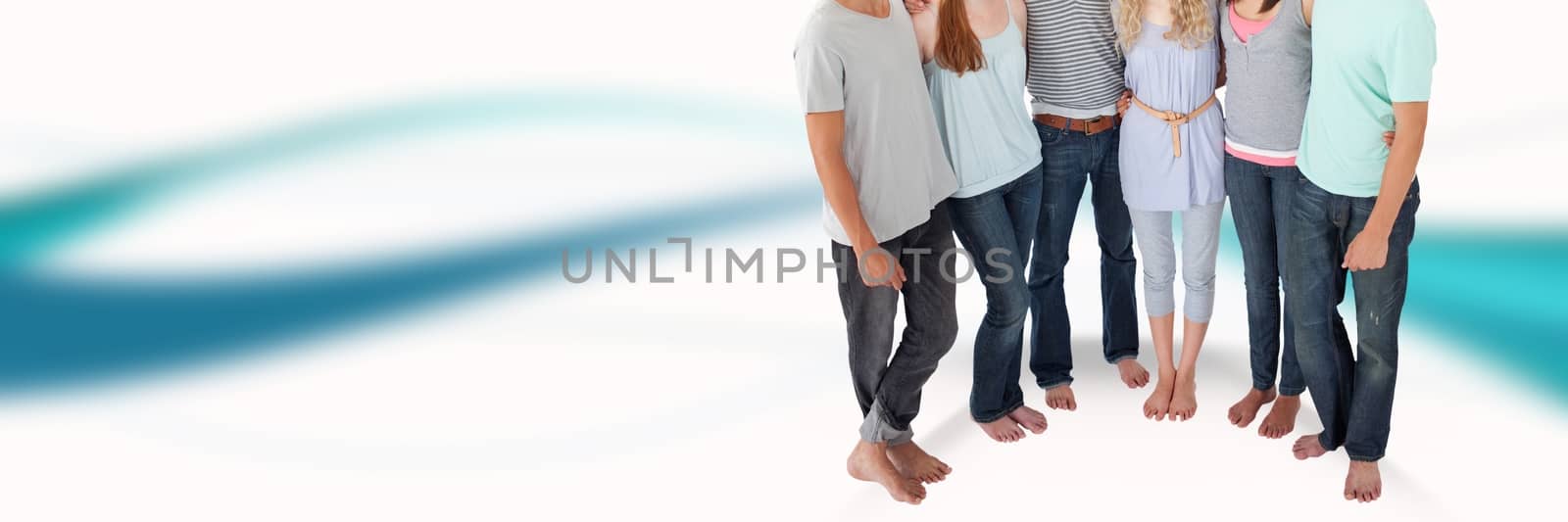 Digital composite of Group of People standing with curved background