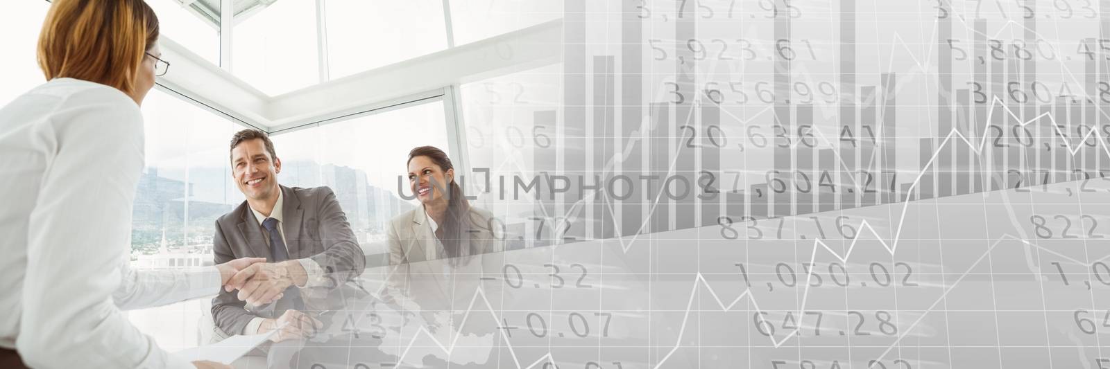 Digital composite of Business people having a meeting with statistic charts financial transition effect