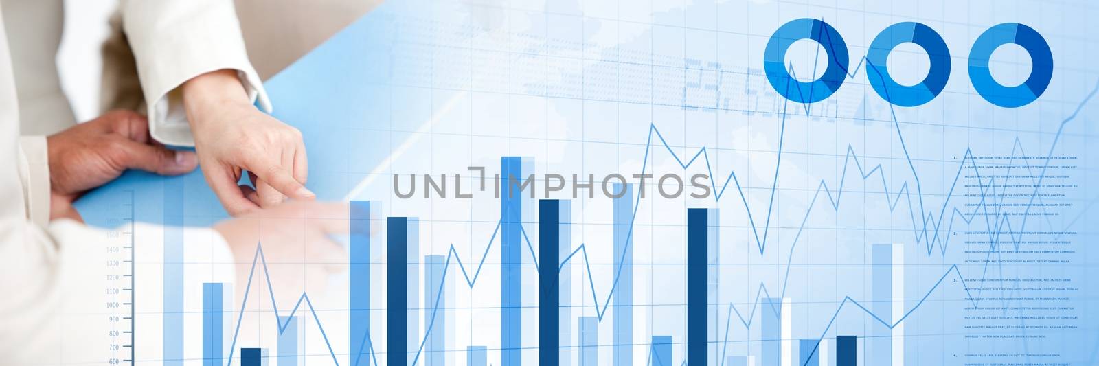 Digital composite of People Signing Paper Agreement with charts and statistics transition