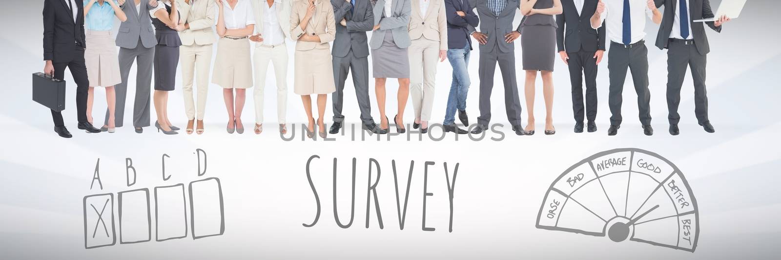 Group of business people standing in front of survey graphics by Wavebreakmedia