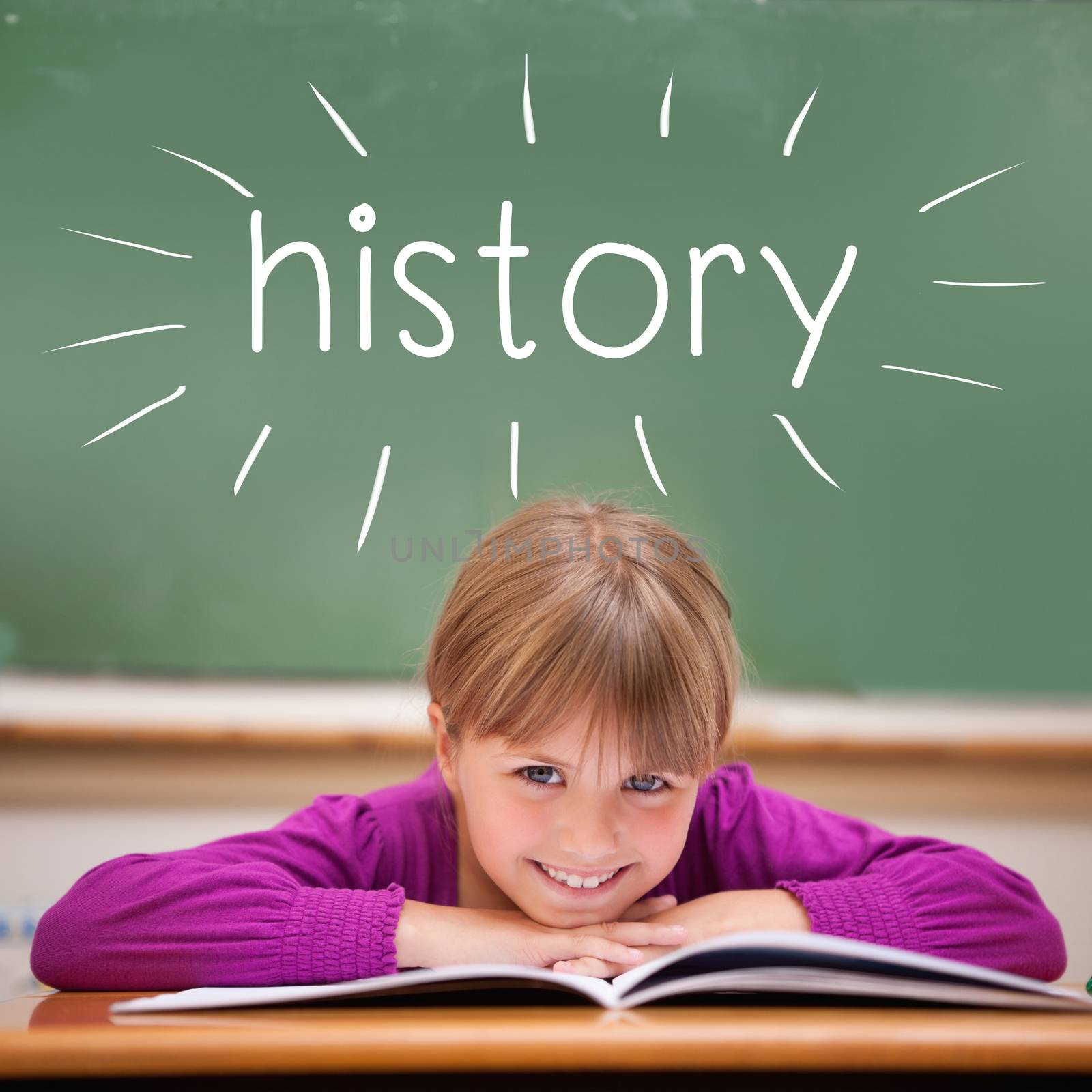 The word history against cute pupil sitting at desk