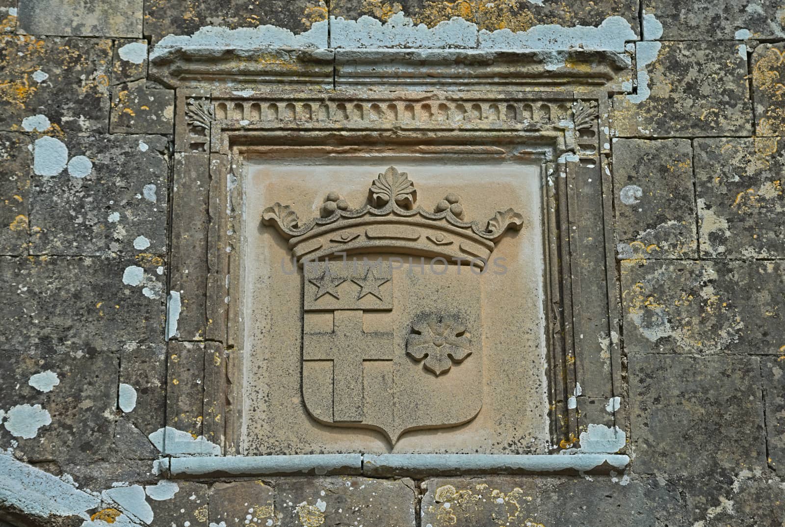 Montfort-sur-Risle, FRANCE - April 14th 2019 - Coat of arms of Monfort castle by sheriffkule