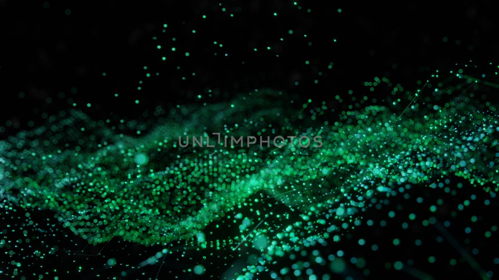 Plexus of abstract glow dots on a black background. Loop animations. 3D illustration