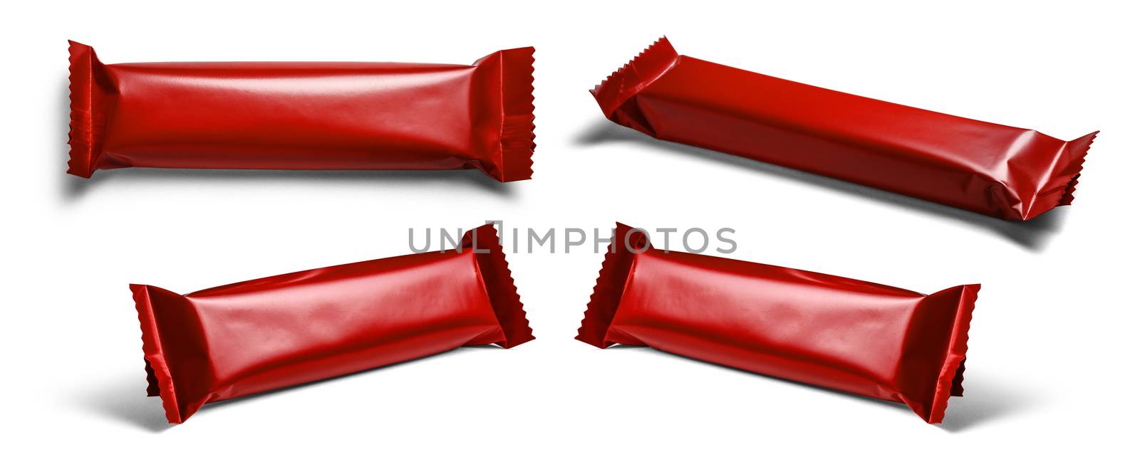 Red packaging template for your design. In different angles on a white background.