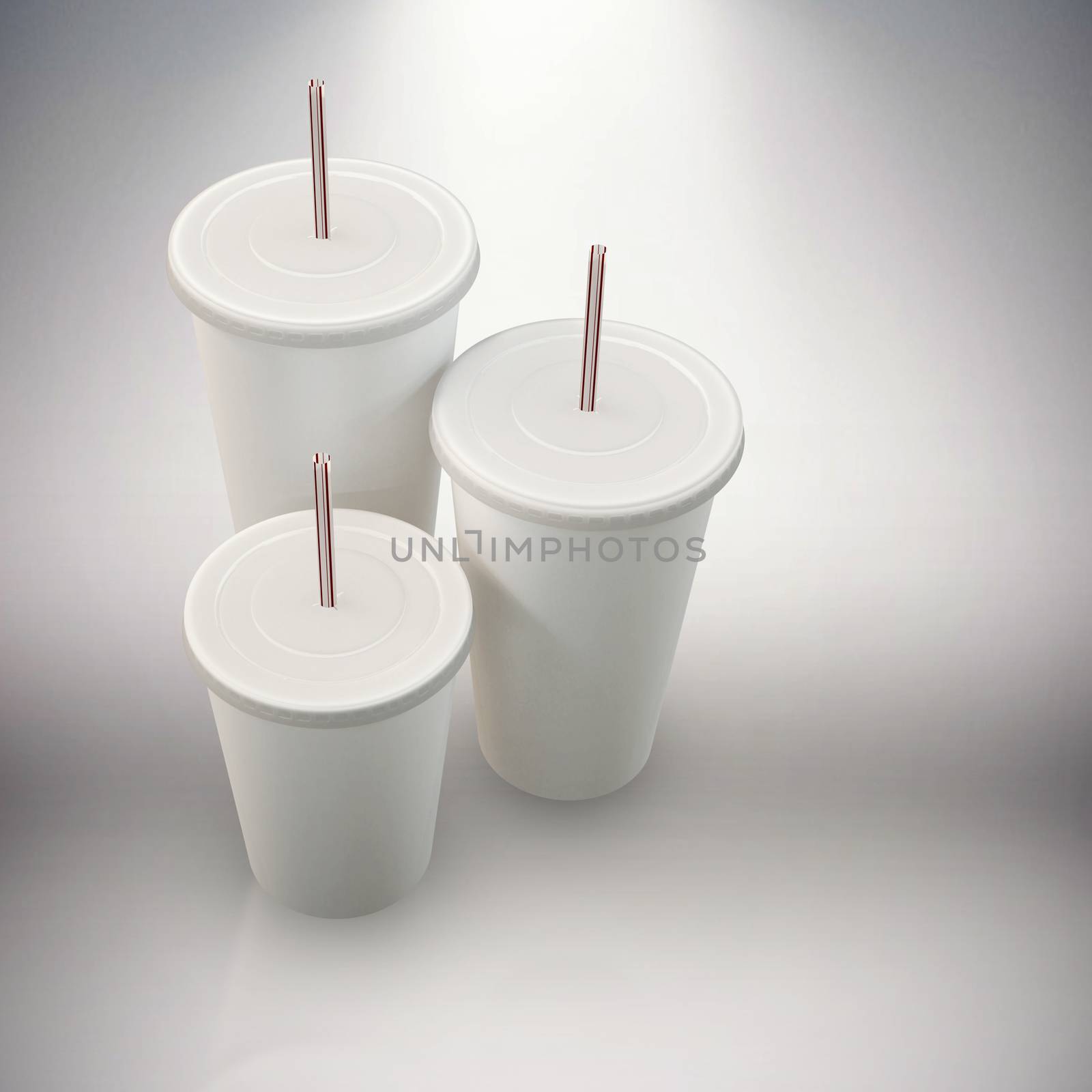 White cups over white background against grey background