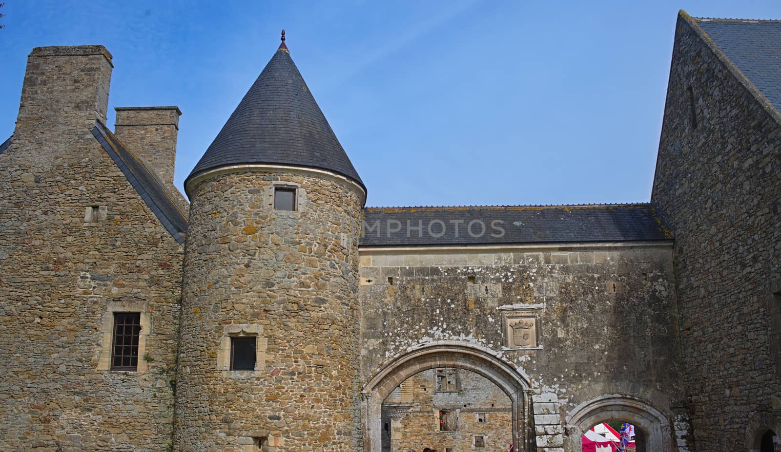 Gate and entrance building into castle Monfert, France