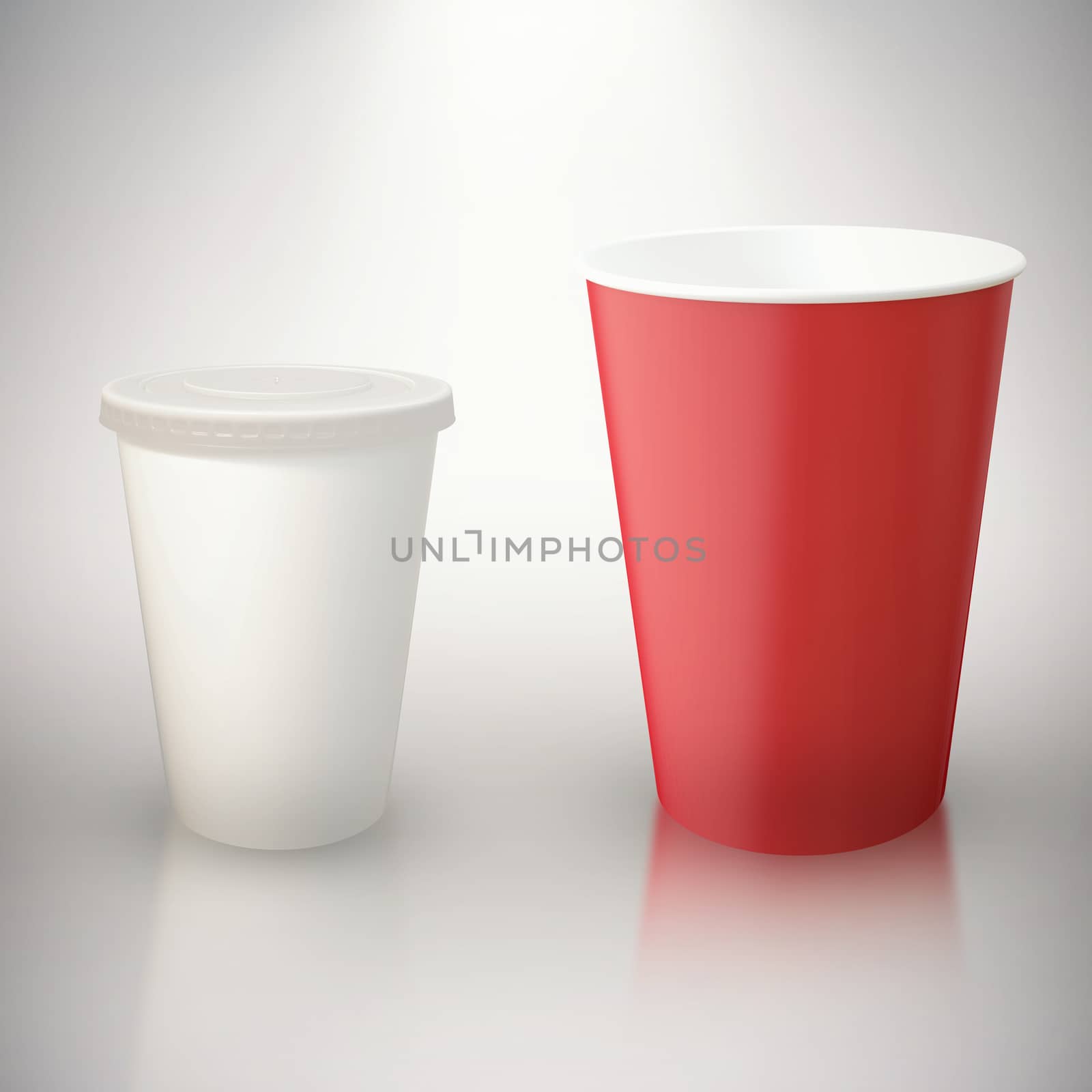 Red cup over white background against grey background