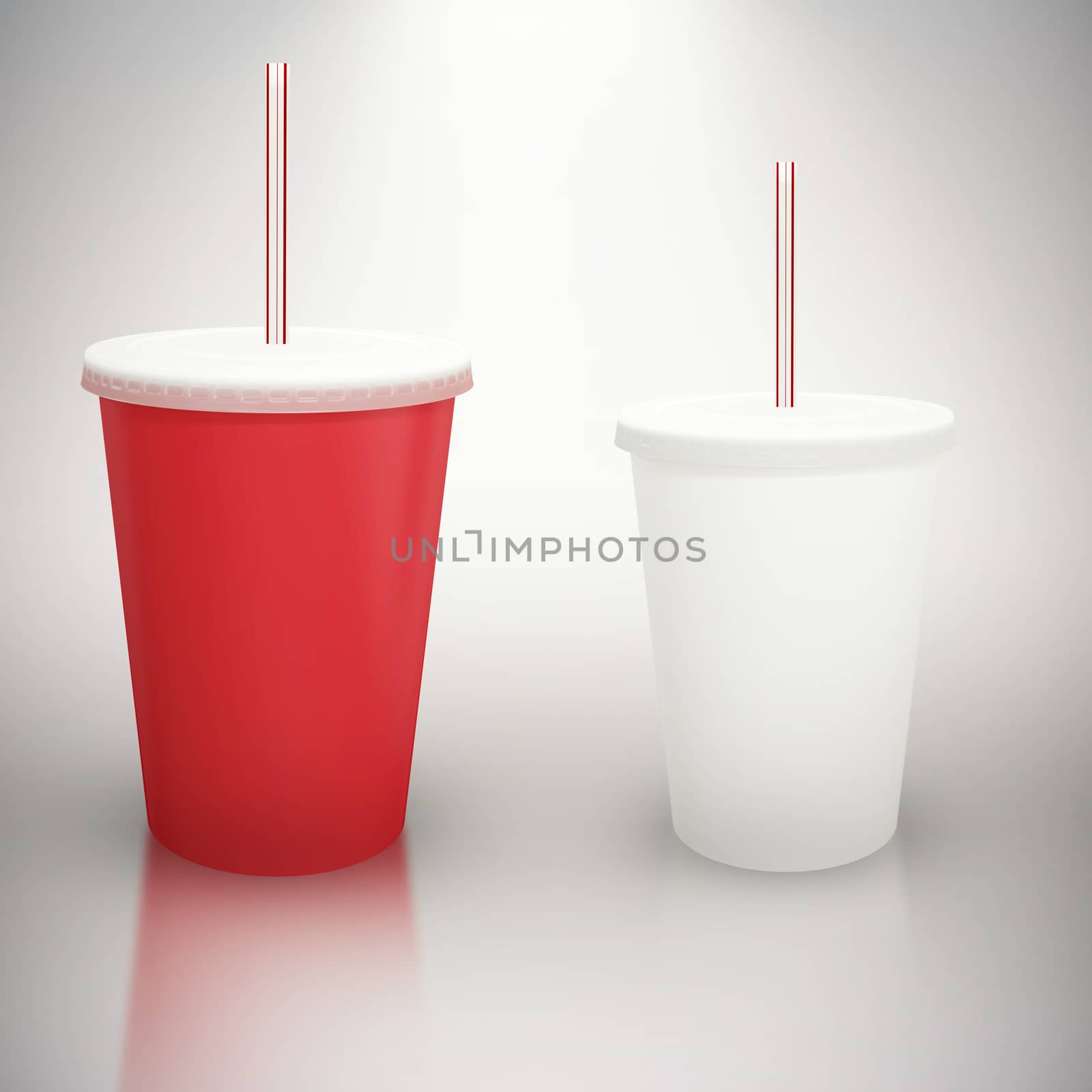 Red cup over white background against grey background