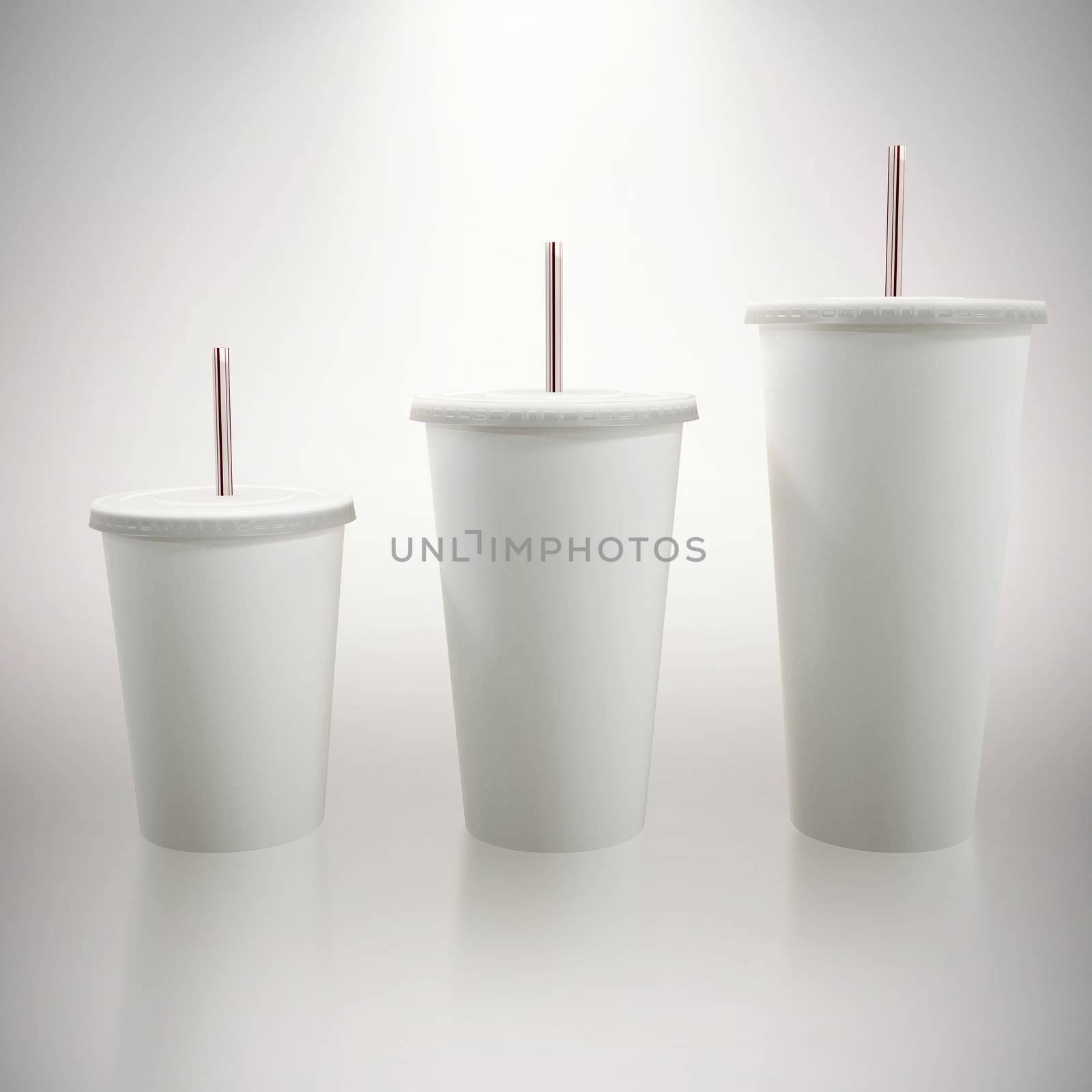 White cups over white background against grey background