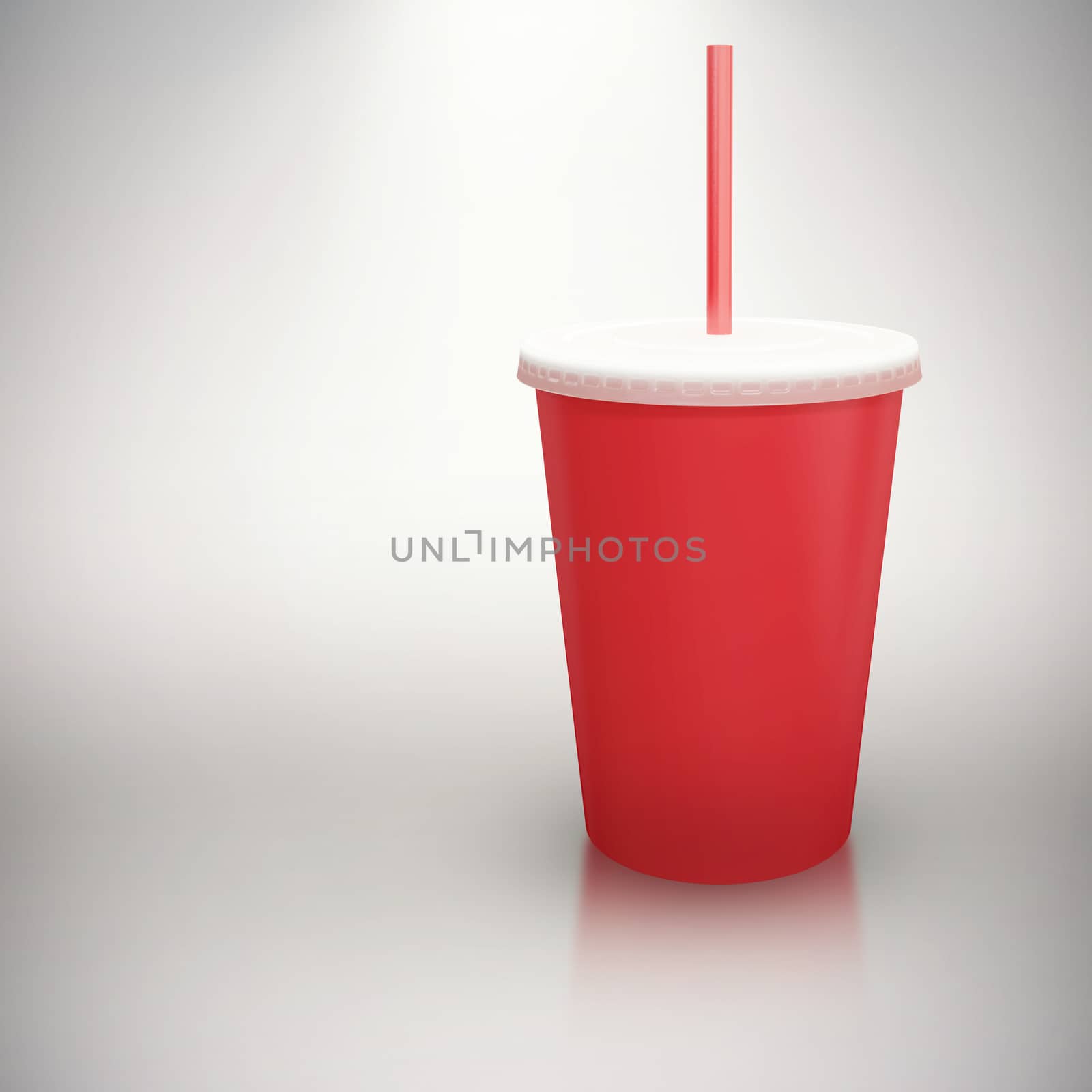 Red cup over white background against grey background