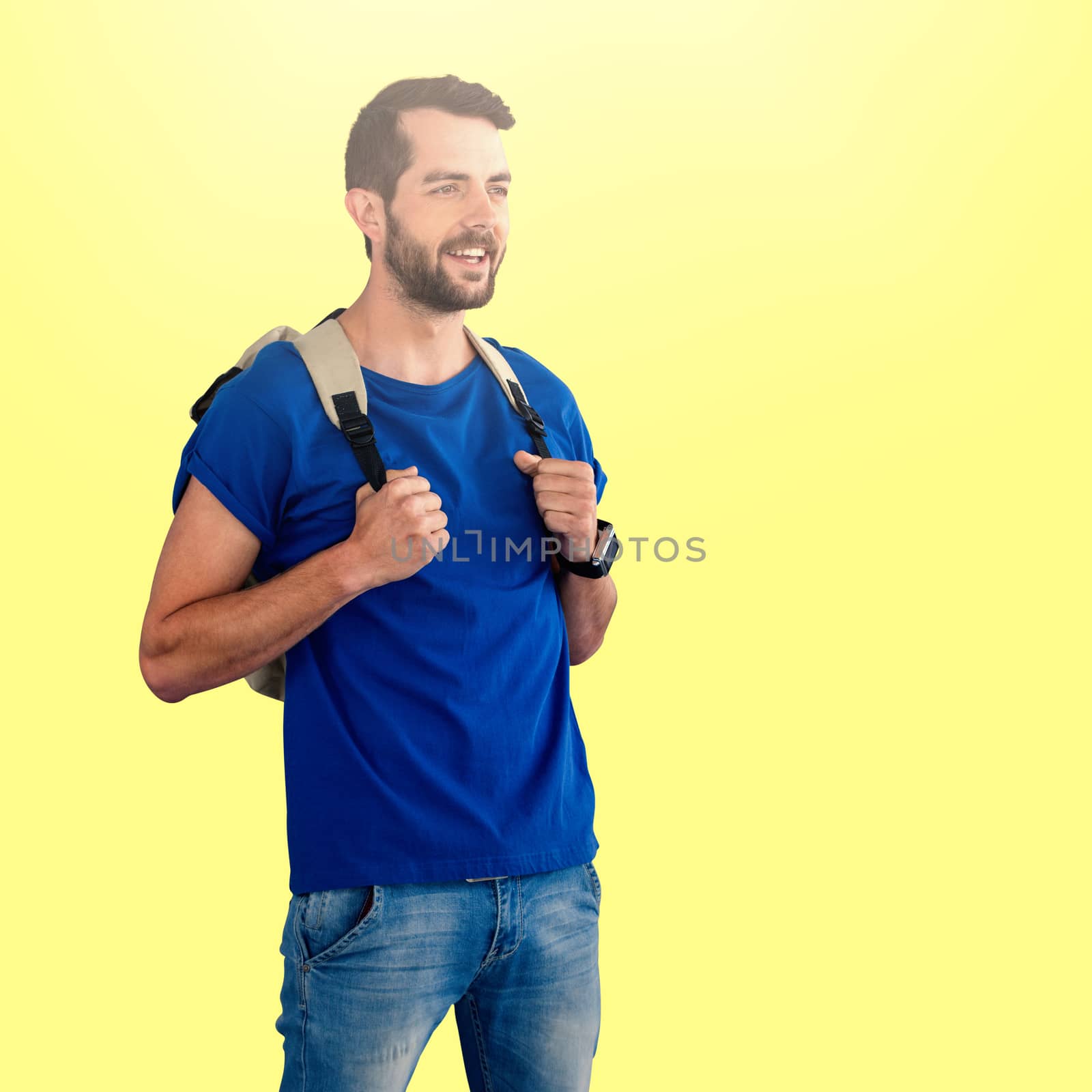 Composite image of man with backpack against white background by Wavebreakmedia
