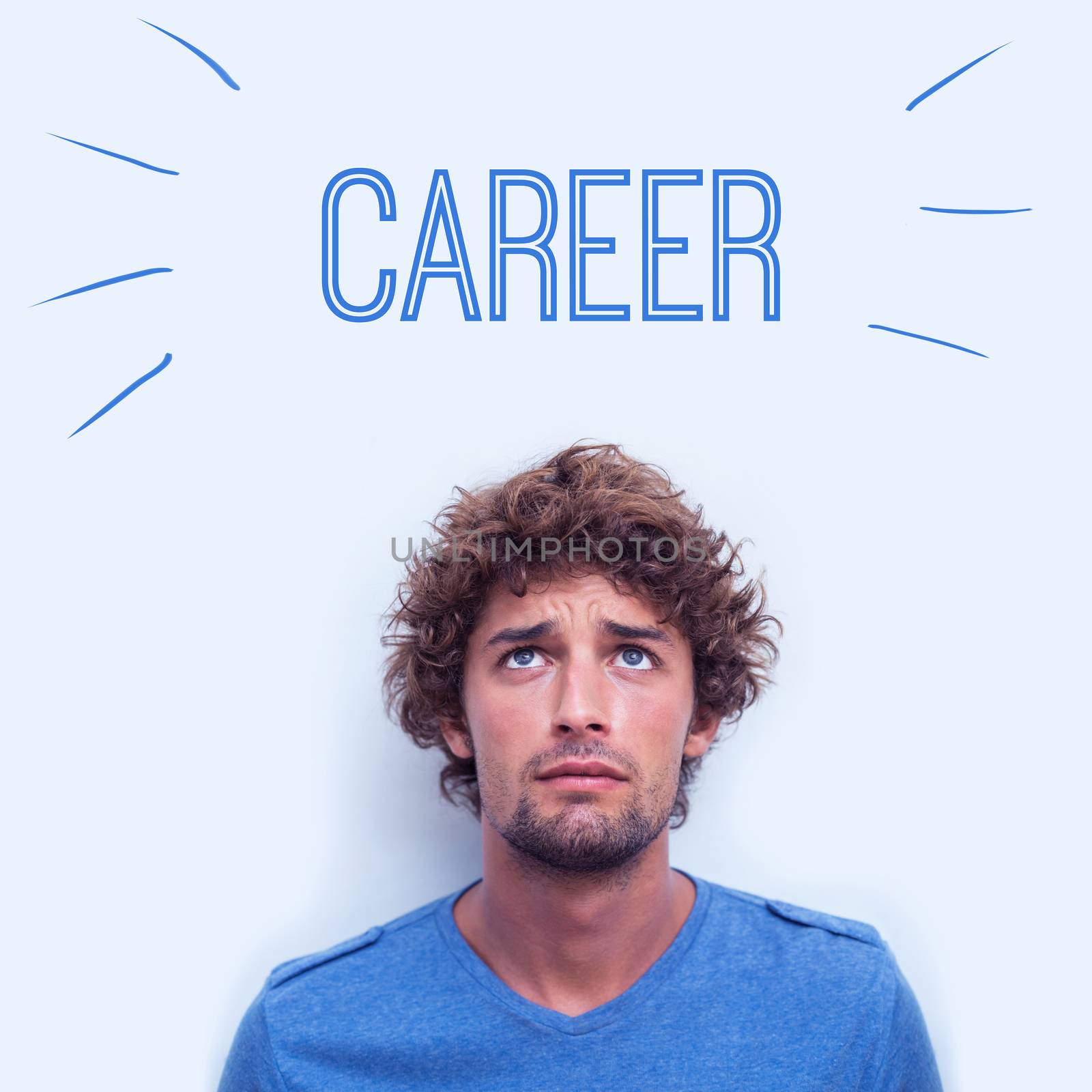 The word career against anxious student