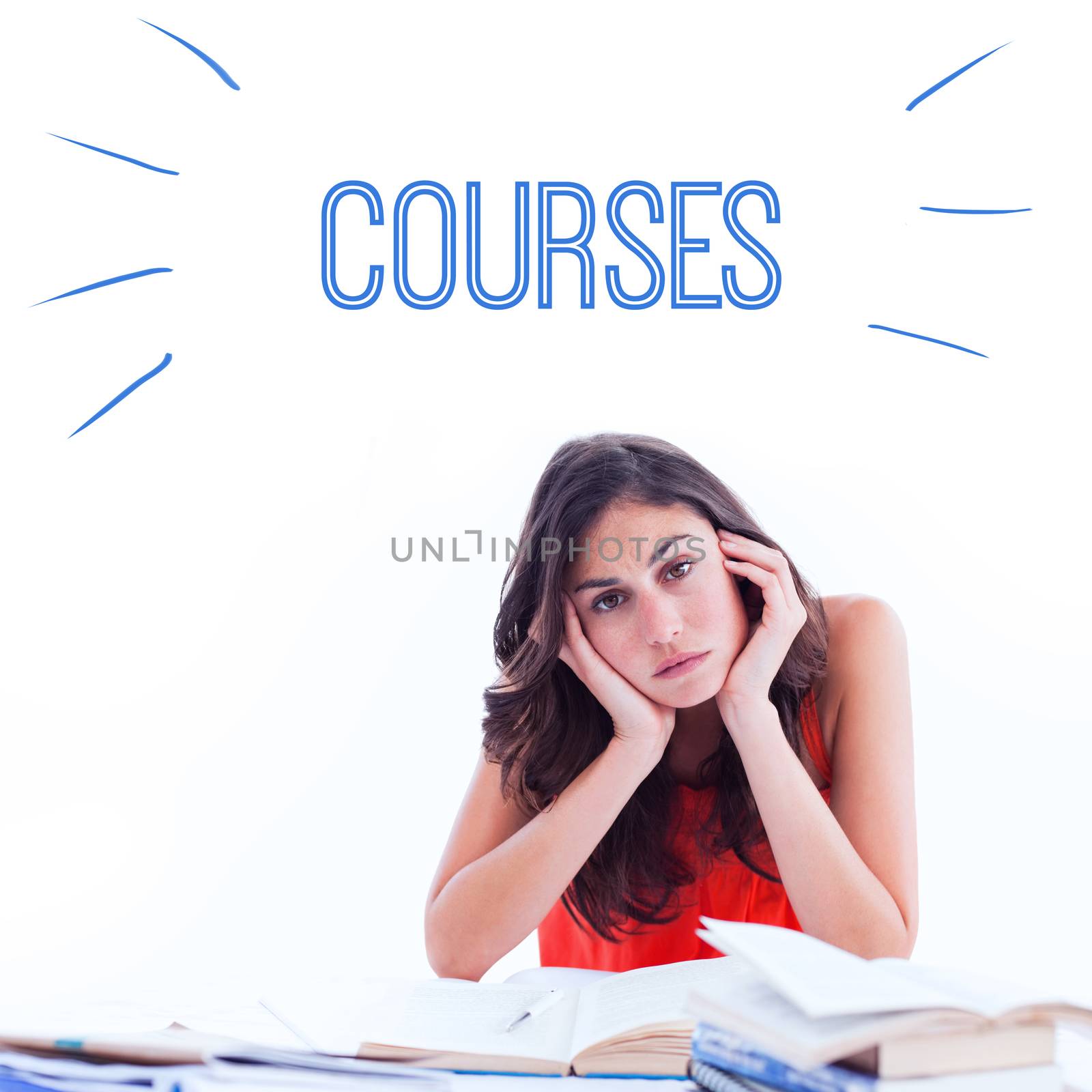 The word courses against stressed student at desk