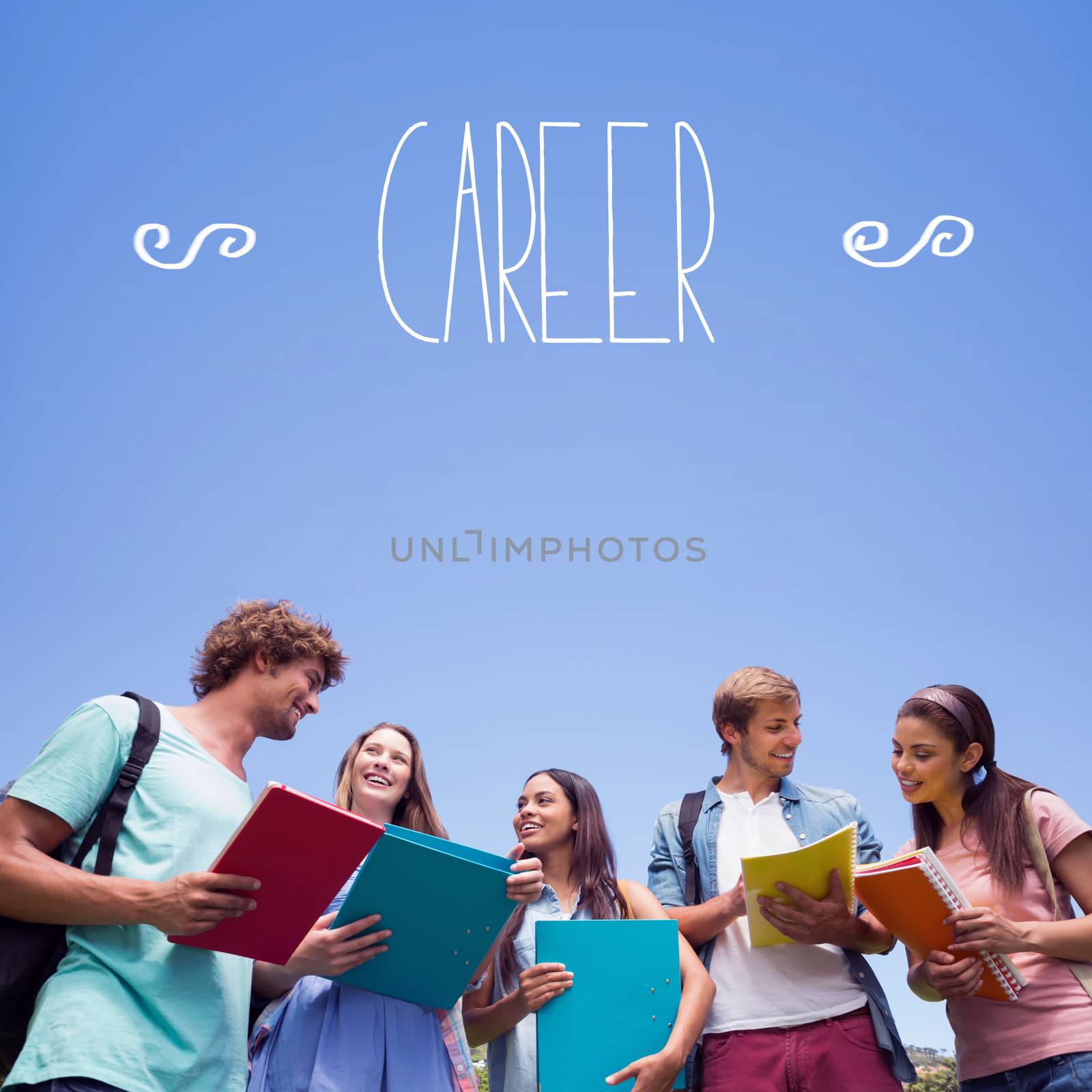 Career against students standing and chatting together  by Wavebreakmedia